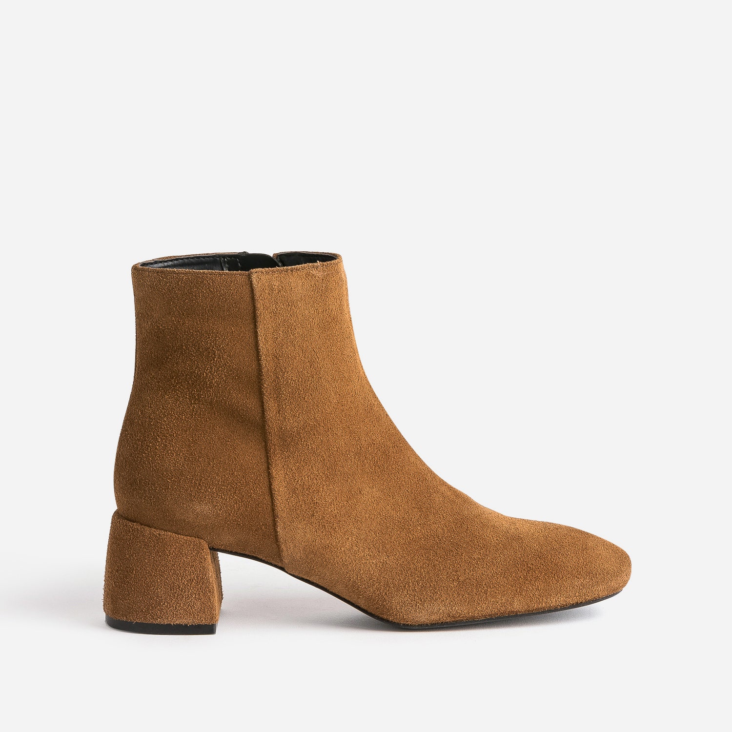 Boots camel en cuir velours à talon flare