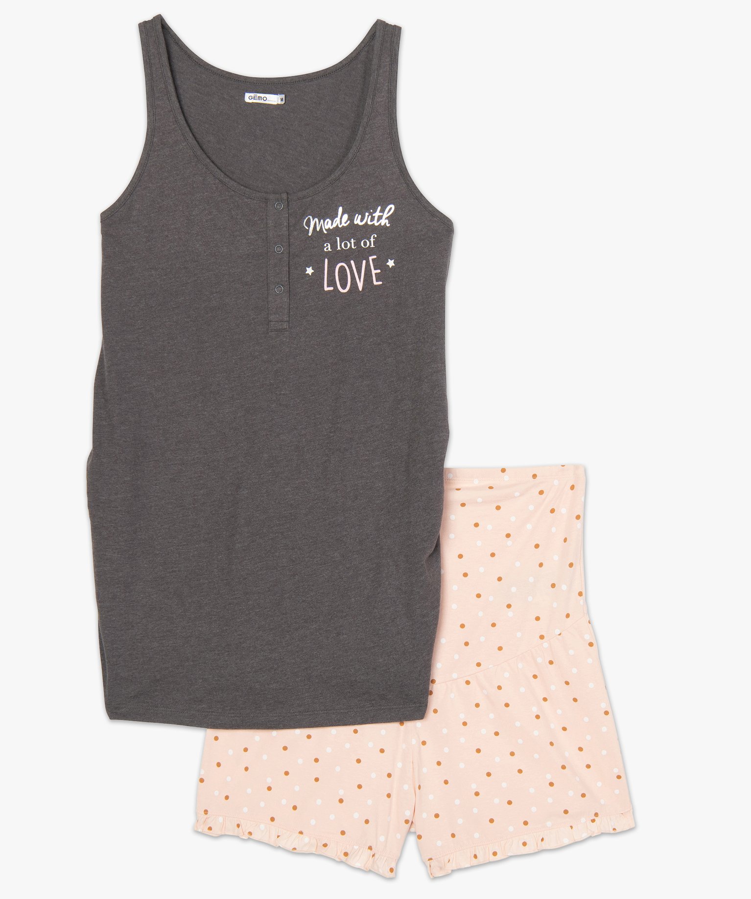 Pyjashort de grossesse et d'allaitement à motifs gris fonce | GEMO