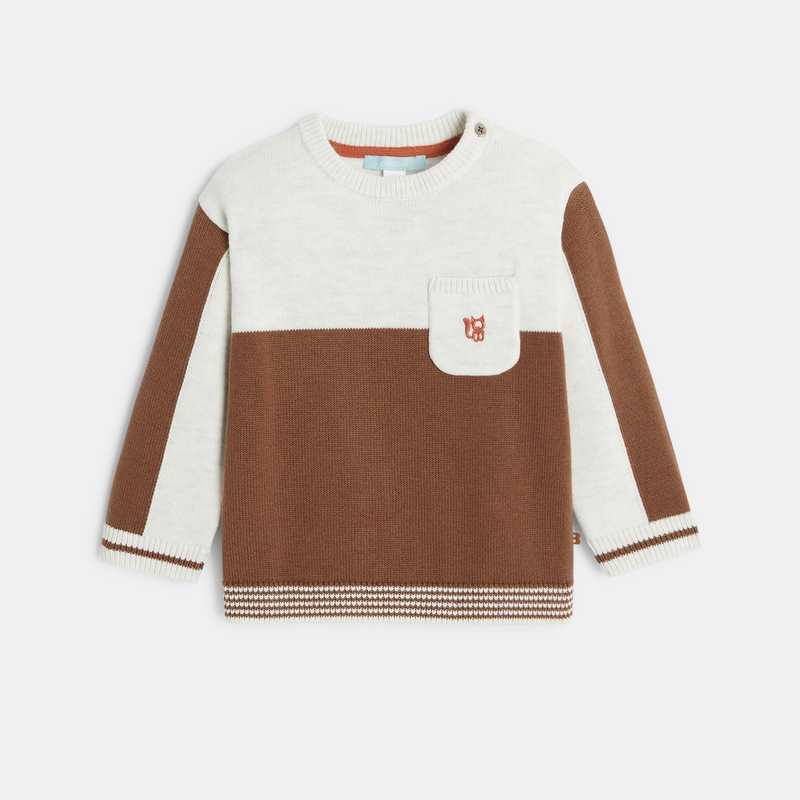 Pull maille tricot bicolore marron bébé garçon