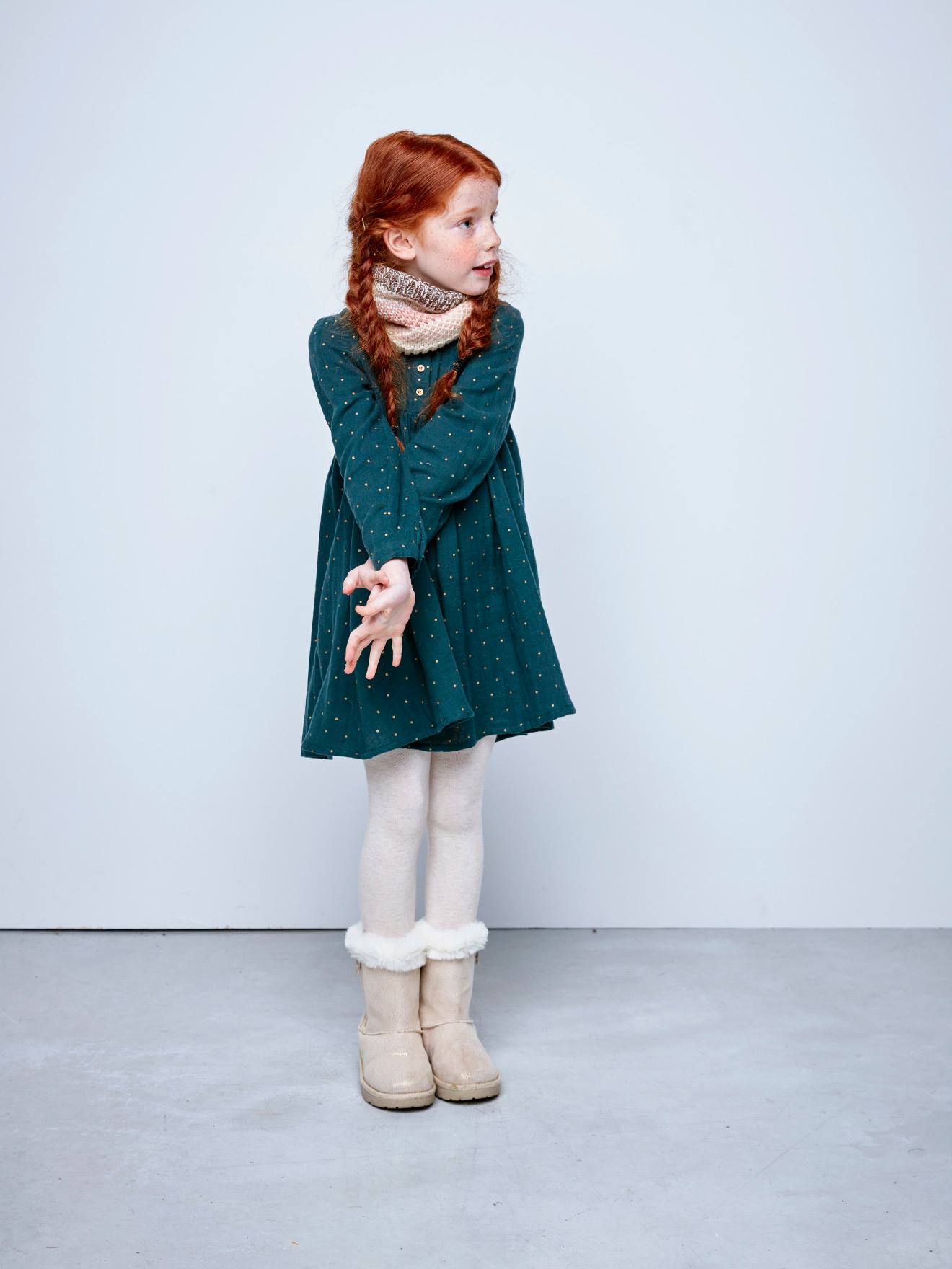 Robe en gaze de coton détails fantaisie fille beige