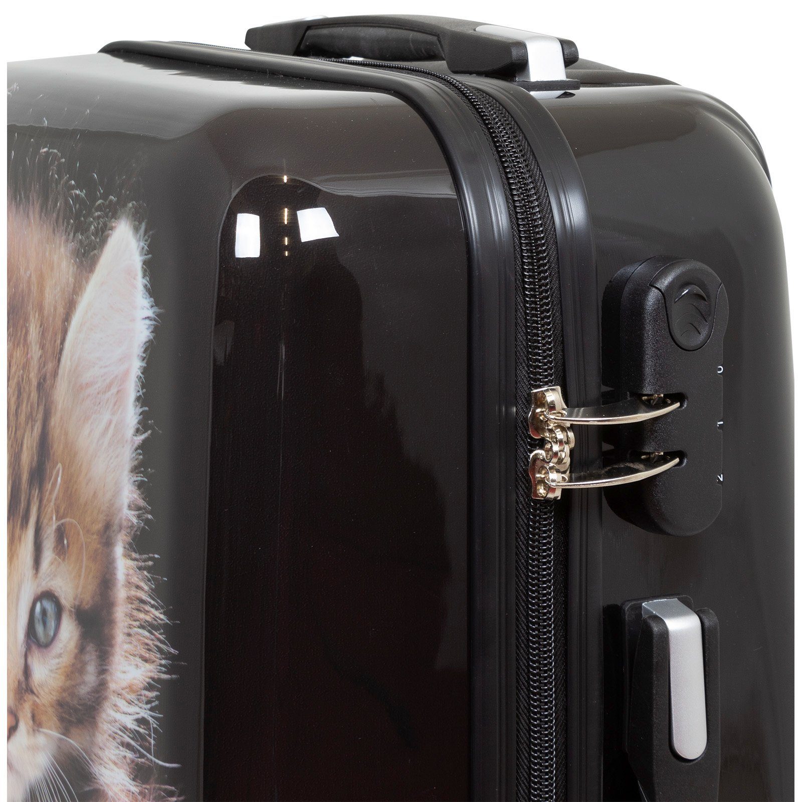 Trendyshop365 Hartschalen-Trolley Katze, Reisekoffer bunt mit Tier-Motiv, 3 Größen, 4 Rollen, Zahlenschloss, Polycarbonat, Dehnfalte