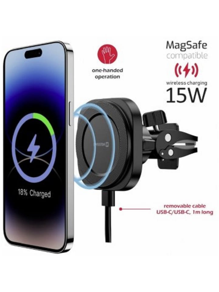 Swissten Magstick Auto-Halter mit 15W Drahtloser Ladefunktion MagSafe in schwarz günstig kaufen 20 cm