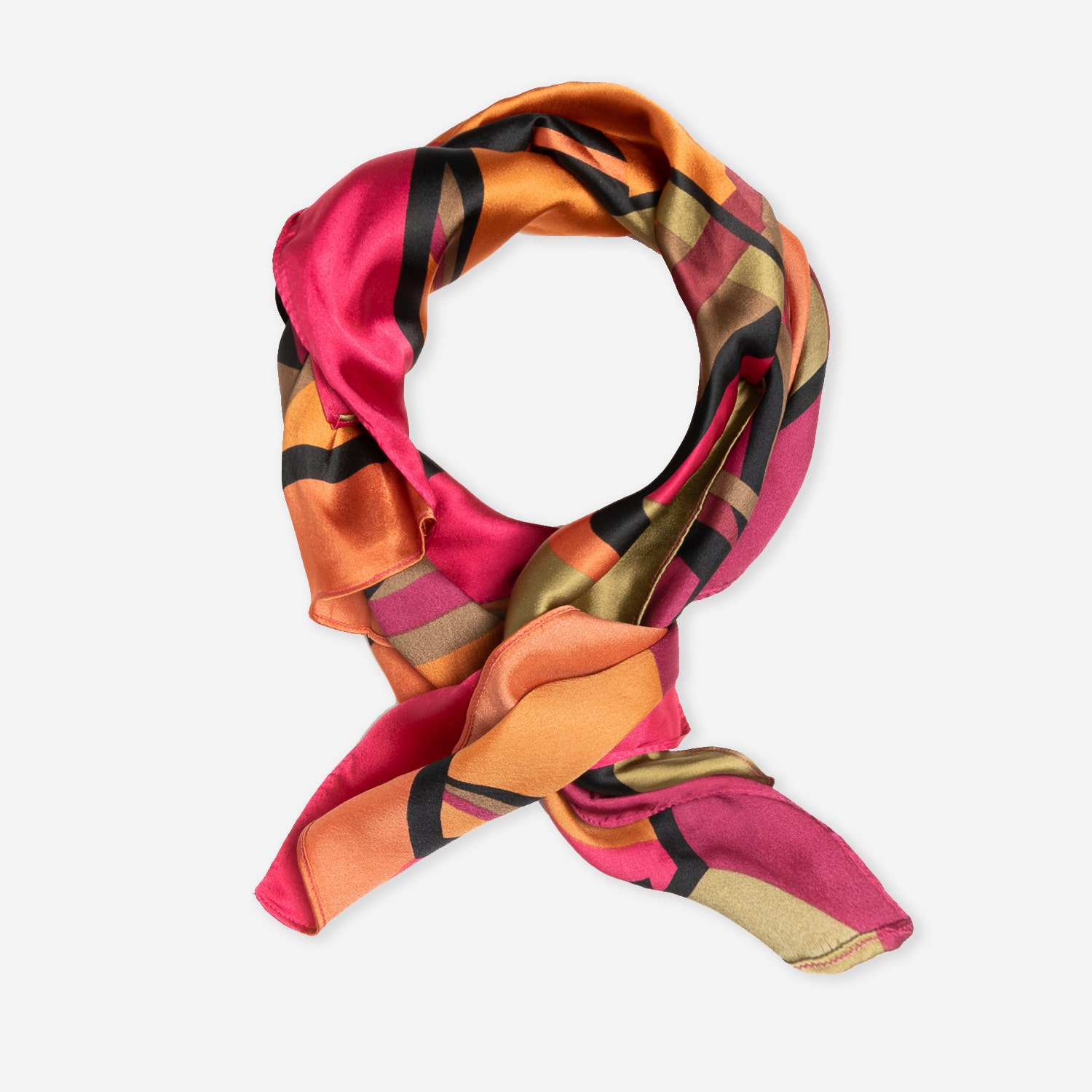 Foulard carré kaki motifs graphiques
