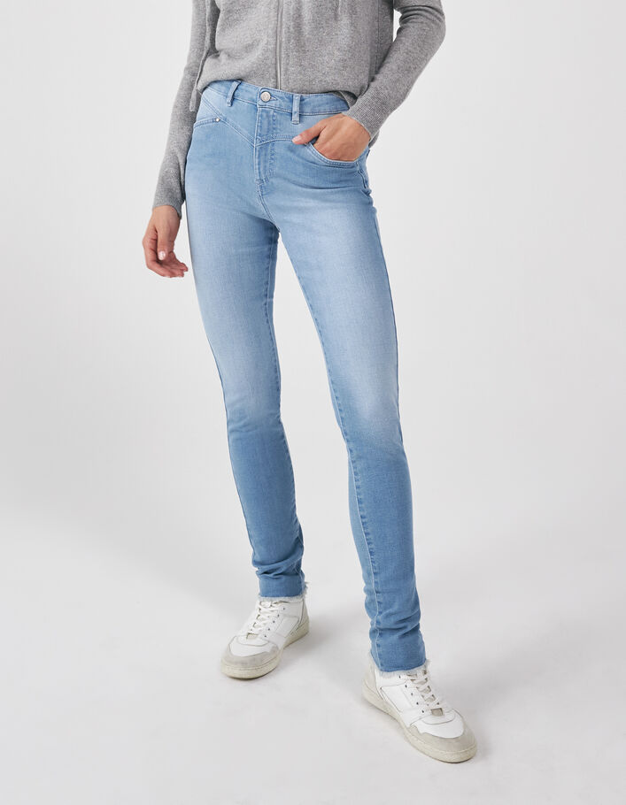 Jegging bleu clair slim sculpt up bas frangés femme