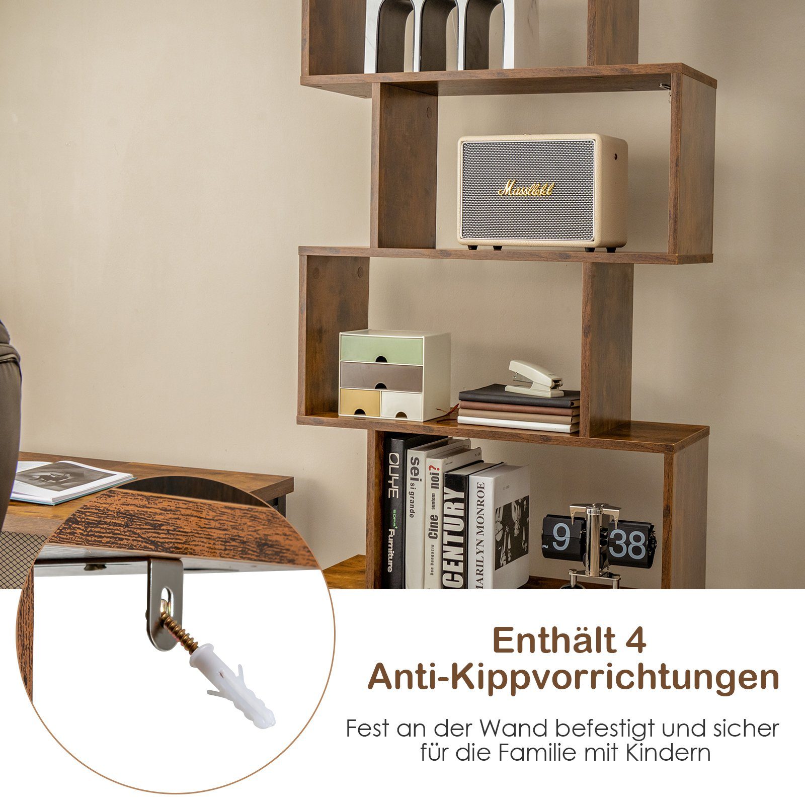 COSTWAY Bücherregal 6 Ebenen Standregal, 183 x 70 x 23 cm, aus Holz