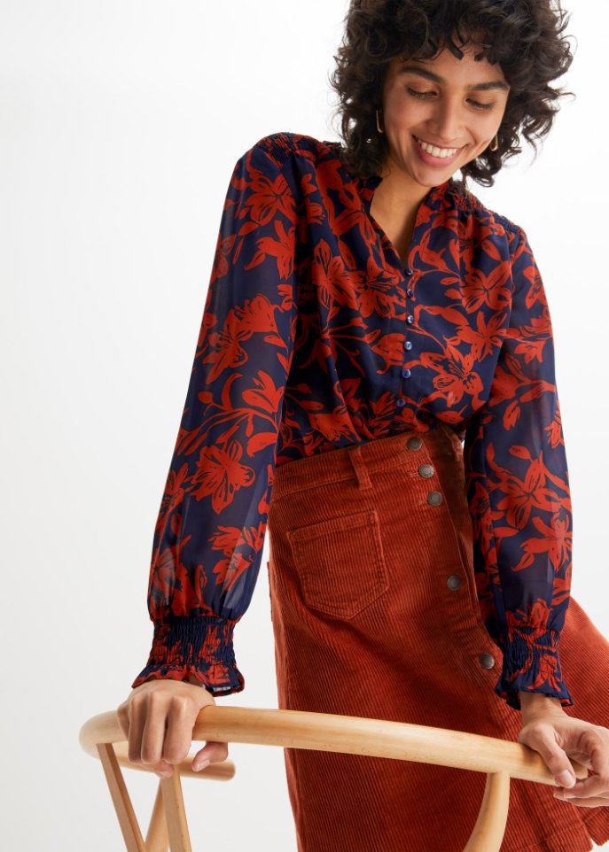 Chiffon Bluse mit Smok-Details