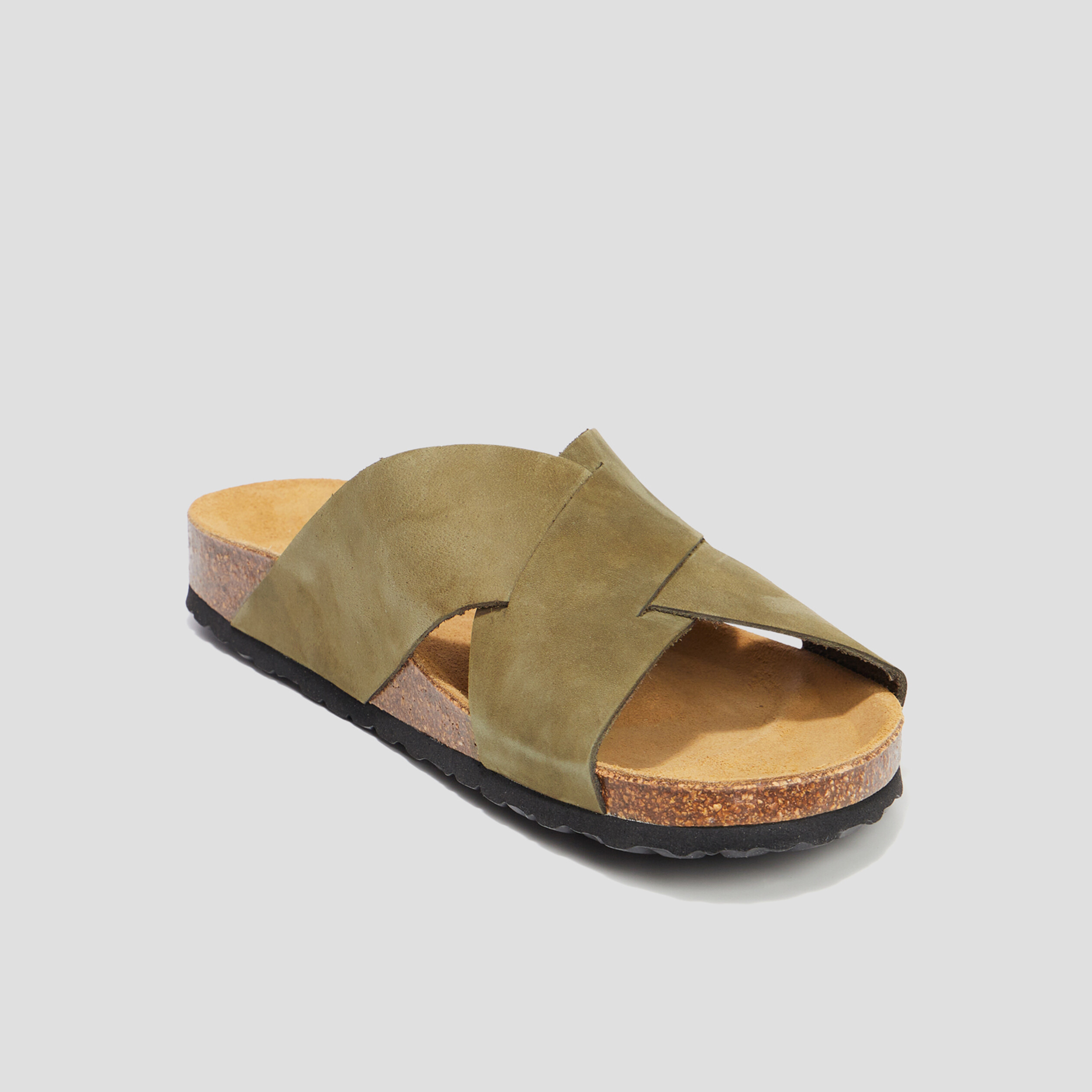 Mules brides croisées en cuir Gaxtere vert kaki homme | La Halle