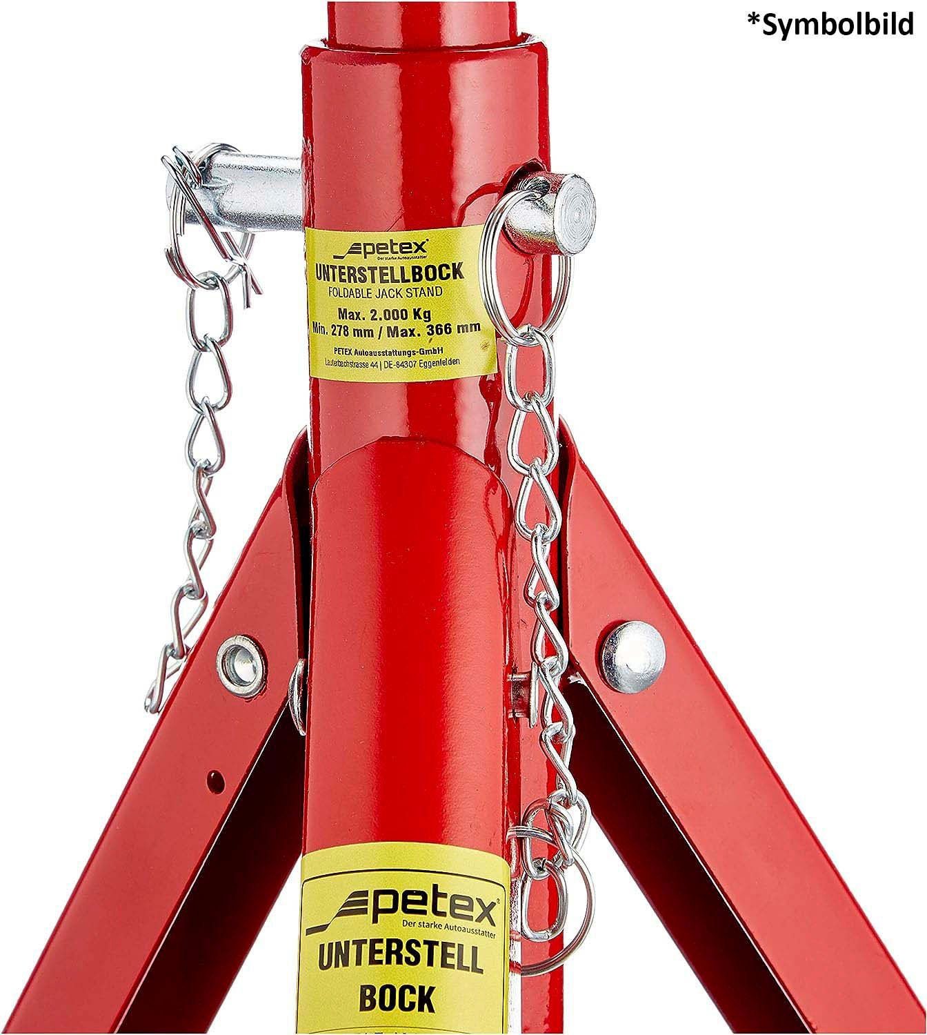 Petex Unterstellbock mit Sicherungssplint, höhenverstellbar und faltbar, 2er Set, Tragkraft: 3 Tonnen, rot