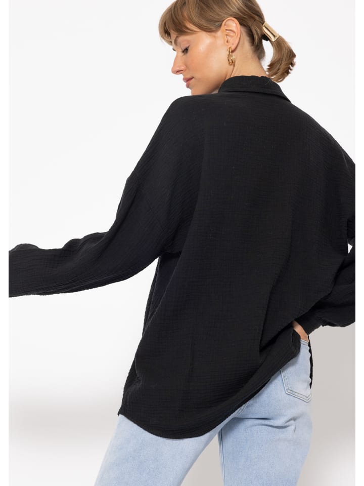 SASSYCLASSY Musselin Bluse im Regular Fit in Schwarz günstig kaufen