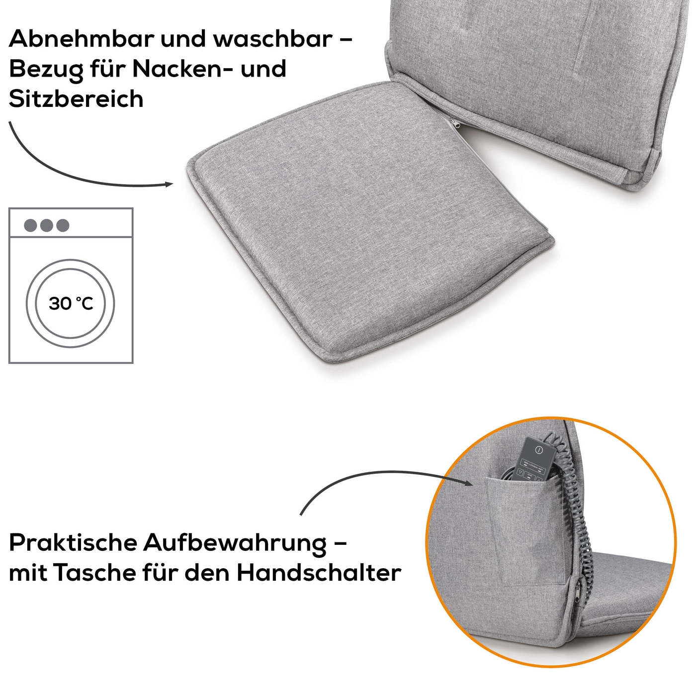 MG 330 Grey Shiatsu-Massagesitzauflage-Stylische Massagesitzauflage mit 3 Massagebereichen