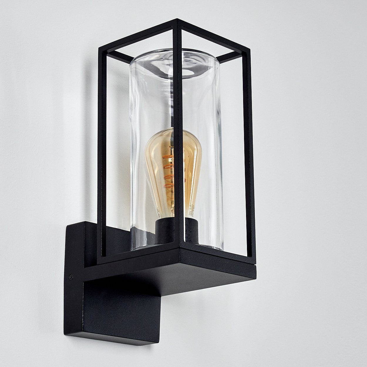 hofstein Außen-Wandleuchte Besana Wandlampe aus Metall, Schwarz, 4 Gläser Bernsteinfarben/Klar, ohne Leuchtmittel, Industrial Style Außenlampe mit Lichteffekt an der Wand, E27, IP44