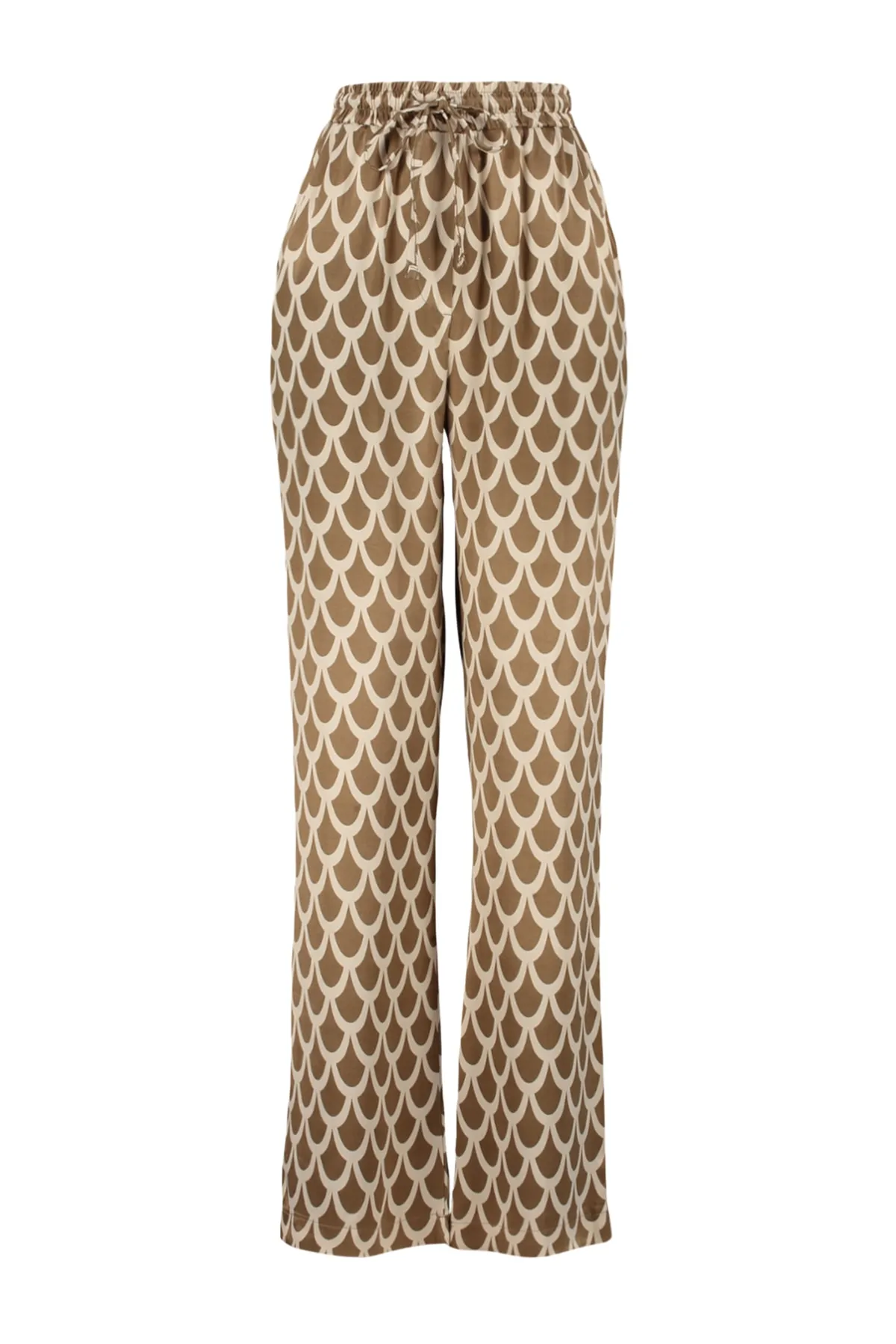 Trendyol Collection  Nerzfarbene, gewebte Hose mit weitem Bein und Satinmuster TWOSS23PL00157