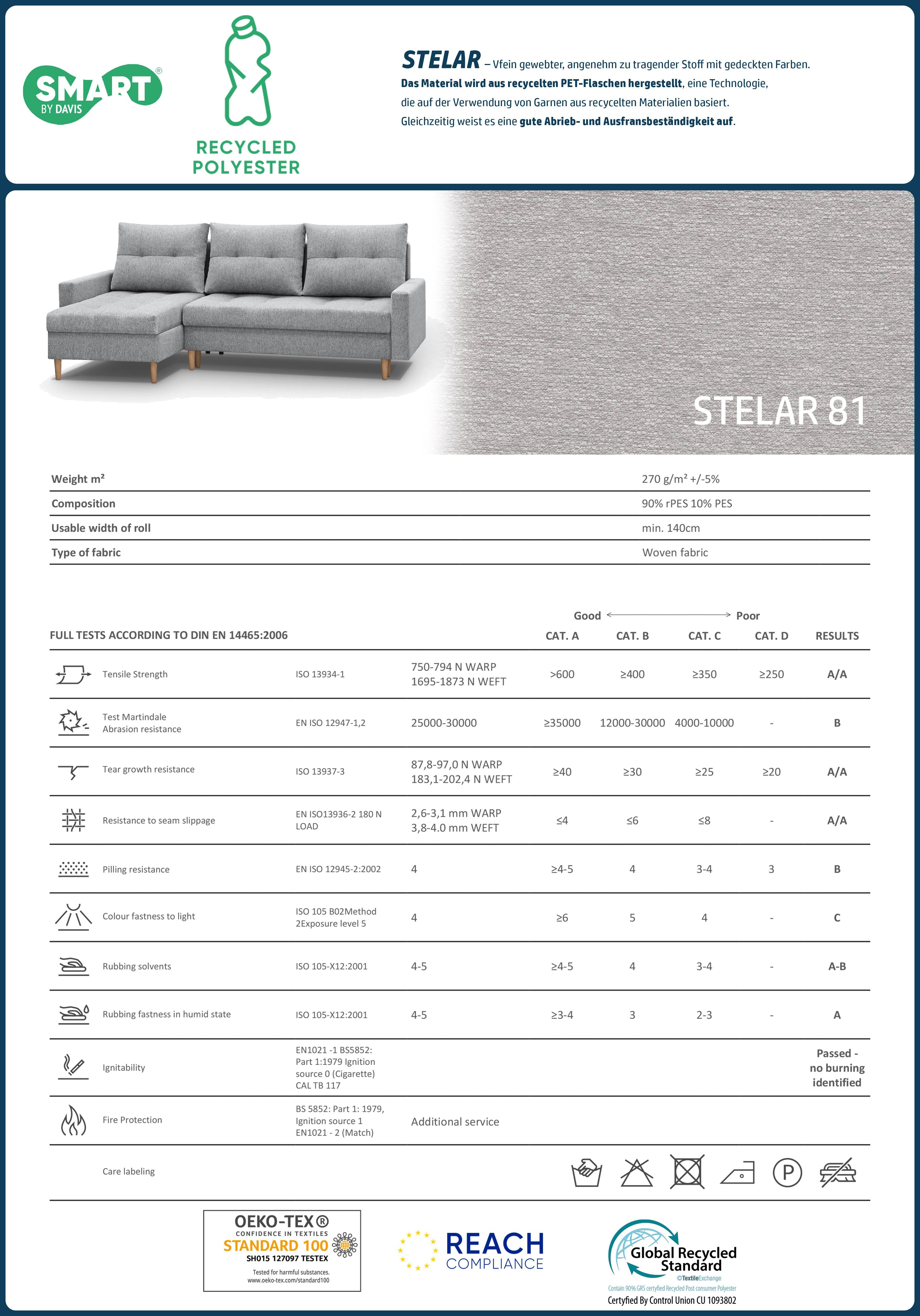 Beautysofa Polsterecke HALANT, Federkerns, Bettfunktion, links oder rechts montiebar, recycelten PET-Flaschen Material