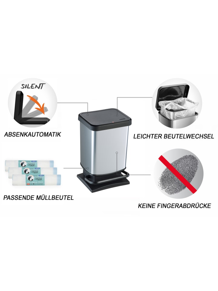 Rotho Paso Mülleimer 20l mit Deckel, Kunststoff (PP) in Silber metallic günstig kaufen onesize