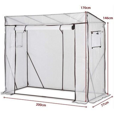 Sekey Gewächshaus Schrägdach Foliengewächshaus Tomatenhaus Begehbares Tomatengewächshaus, 200x77x146/169cm, 140g/m² PE Plane Wasserdicht Wetterfest Pflanzenhaus