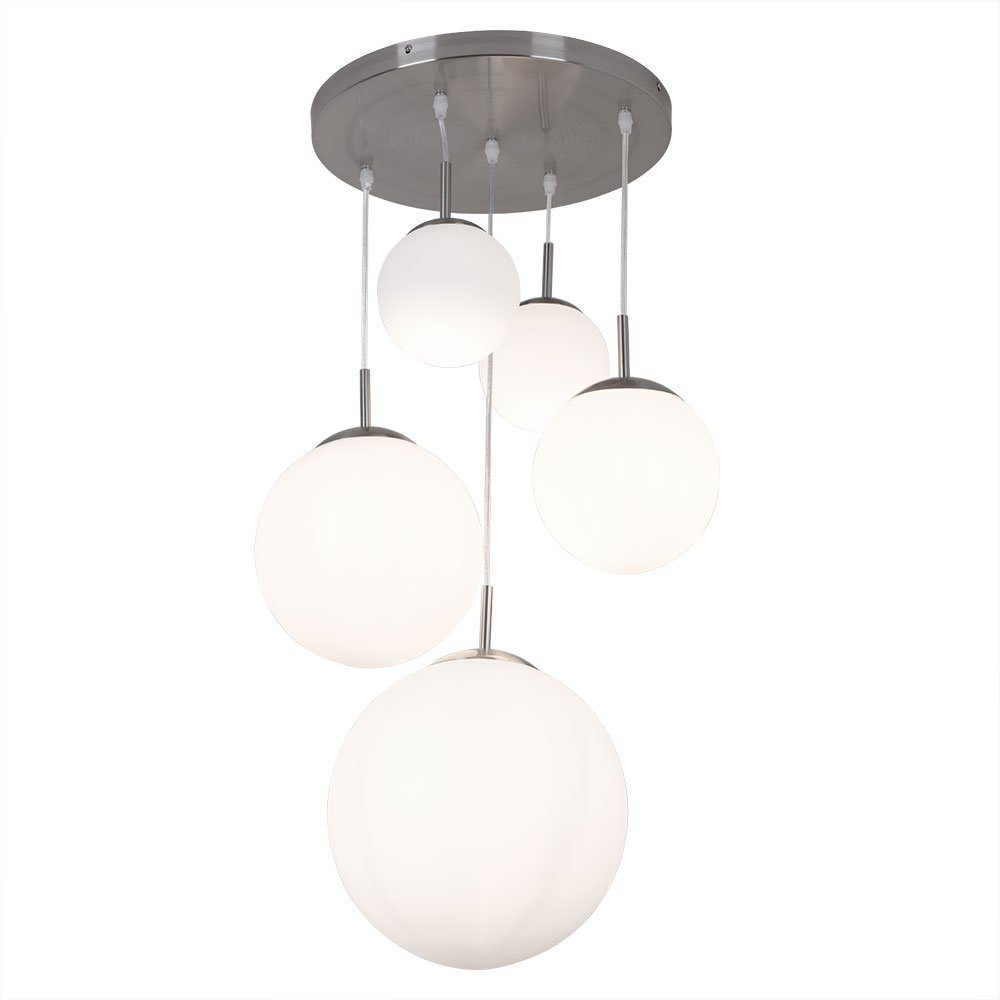 Globo Kugelleuchte, Leuchtmittel nicht inklusive, Hängeleuchte Wohnzimmerlampe 5-flammig Glas Schirm Kugel silber H 90cm