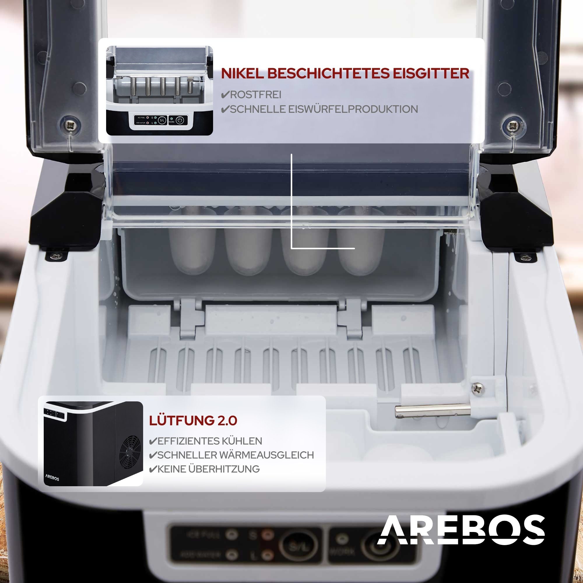 Arebos Eiswürfelmaschine Ice Cube Maker, 12 kg / 24 h, 10-15 Minuten Produktionszeit