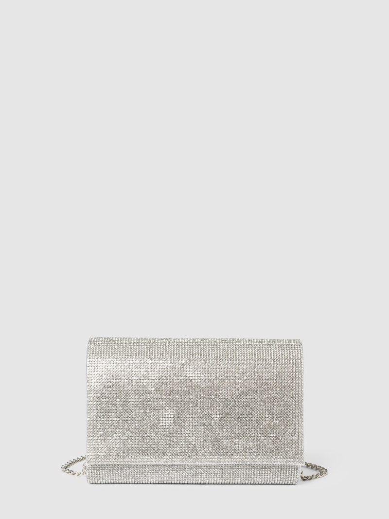 Clutch mit Allover-Ziersteinbesatz in silber