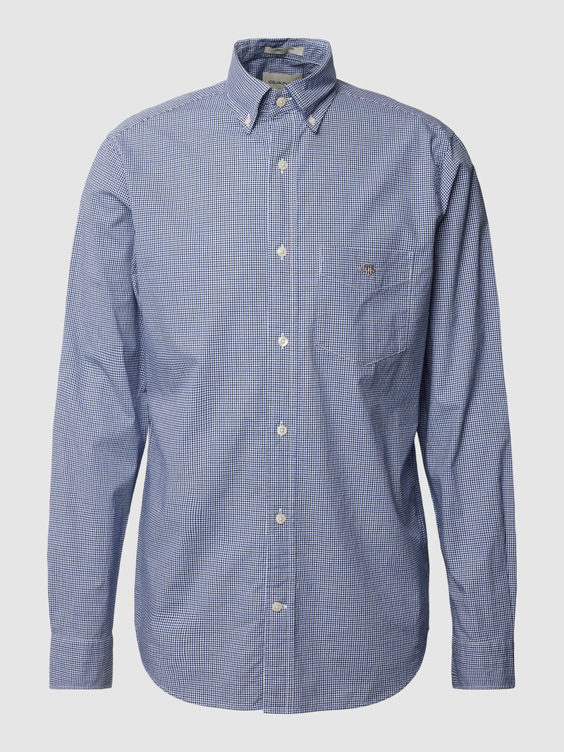 Regular Fit Freizeithemd mit Label-Stitching Modell 'POPLIN' in royalblau