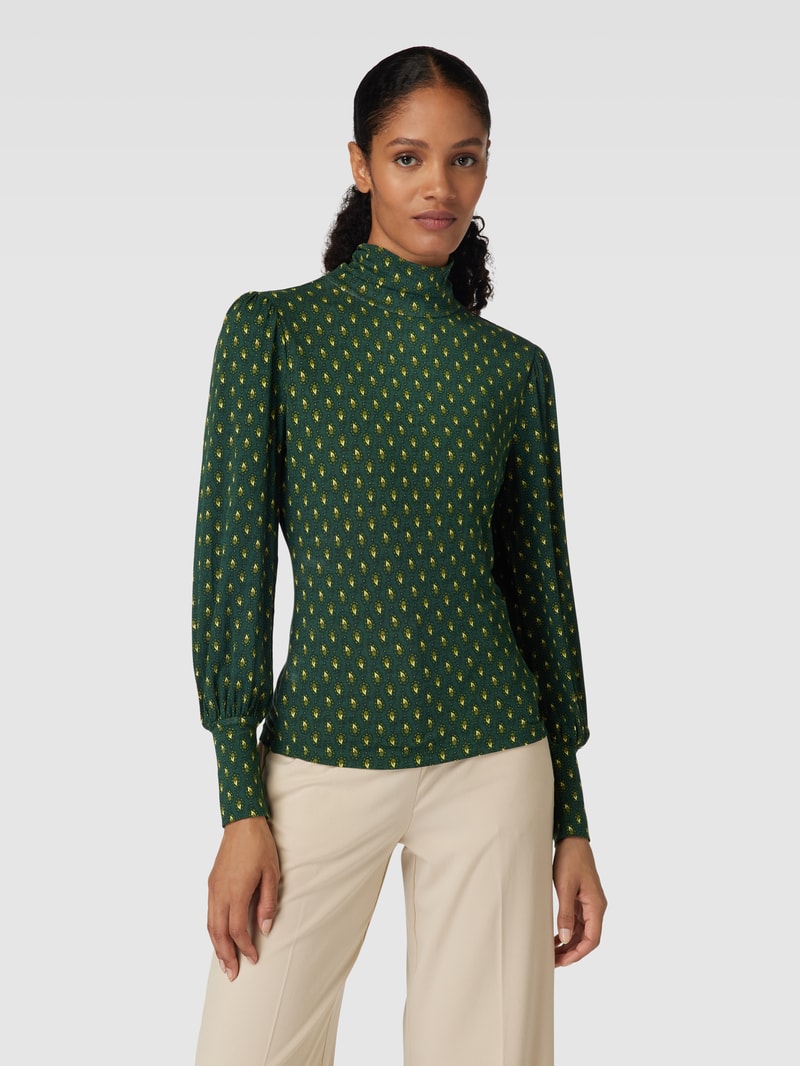 Longsleeve mit Allover-Muster und Stehkragen in dunkelgrün