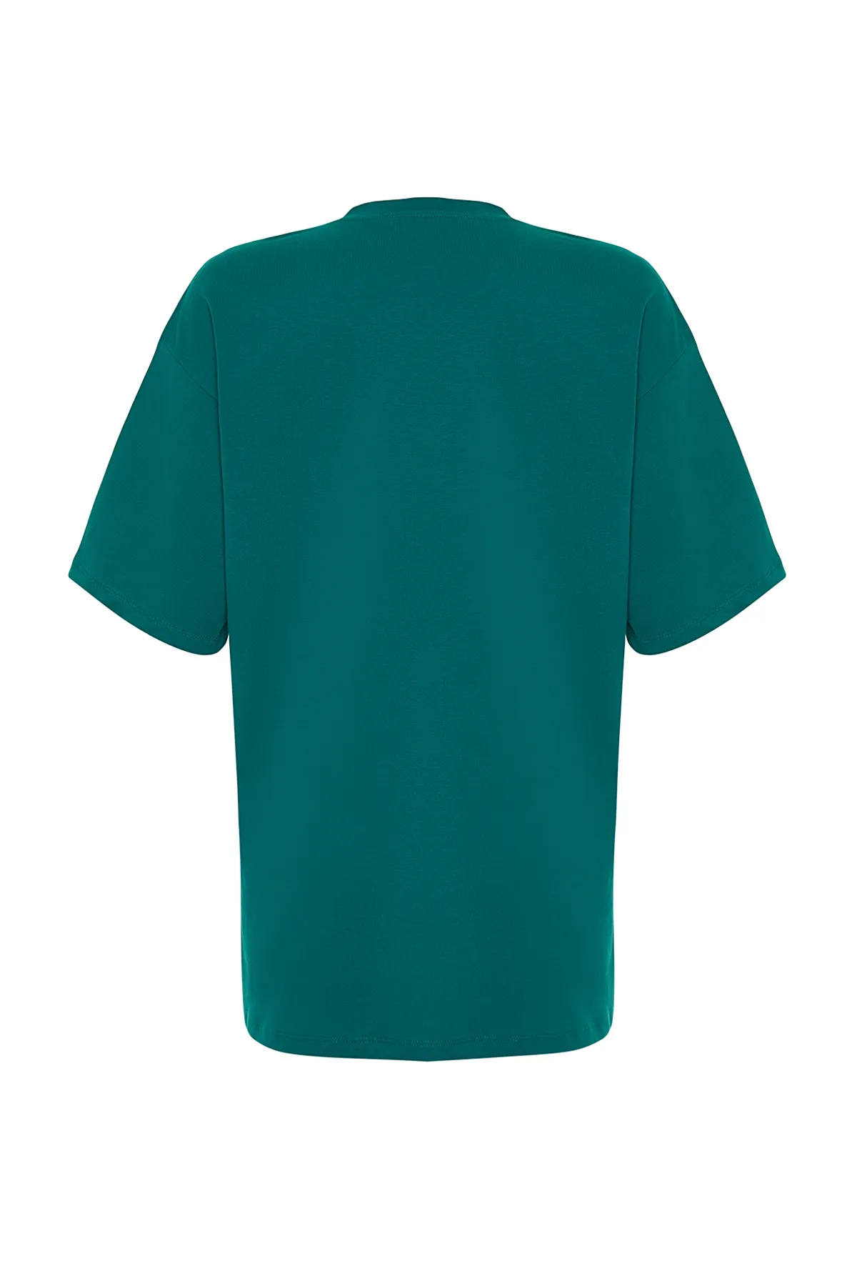 Trendyol Collection  Smaragdgrünes, 100 % Baumwolle, Premium-Übergröße/weite Passform, Rundhalsausschnitt, Strick-T-Shirt TWOSS23TS00040