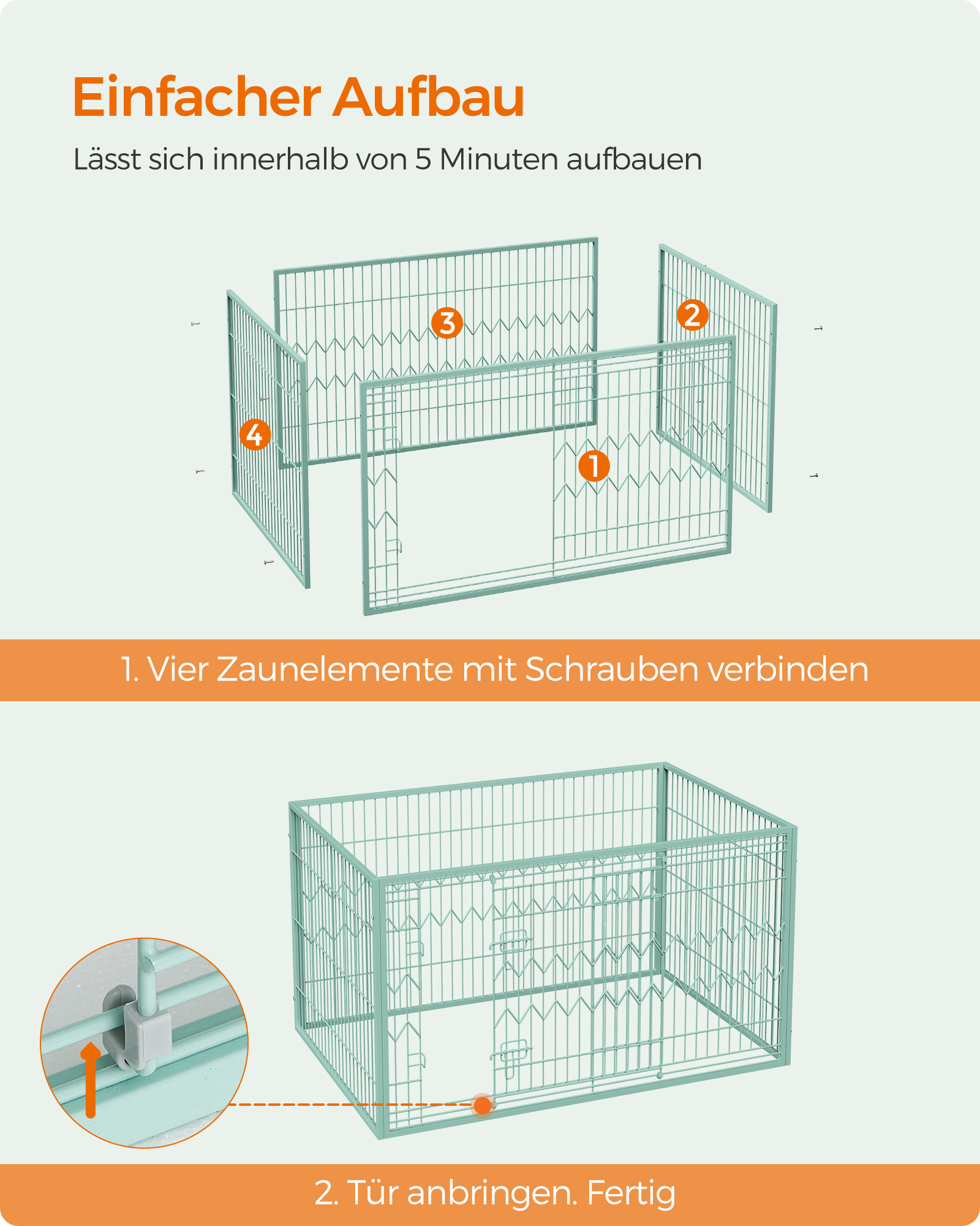 FEANDREA Erziehungshilfen FEANDREA Welpenauslauf 4-teilig Schiebetür mintgrün
