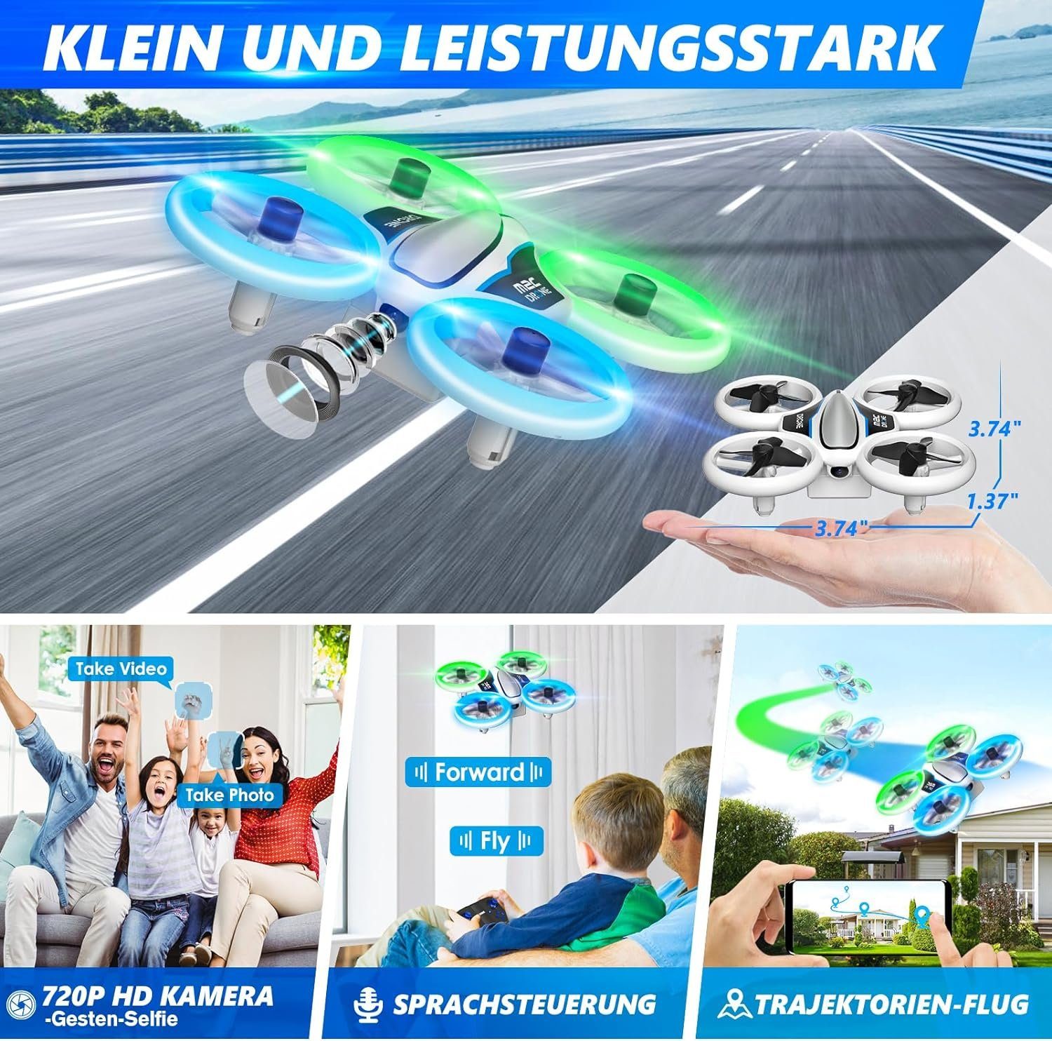 AVIALOGIC Drohne (720p, Kinder-Drohne: 720P Kamera 3 Akkus 21 Min Flugzeit)