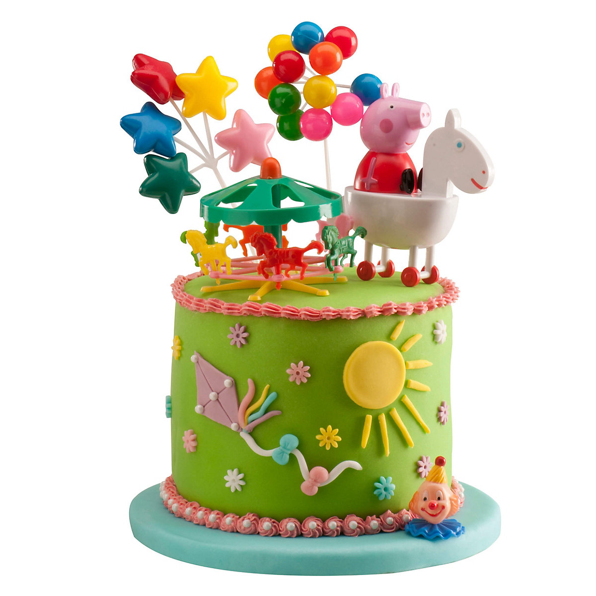 Tortendeko Set Peppa Pig auf einem Pferd mit vielen Ballons