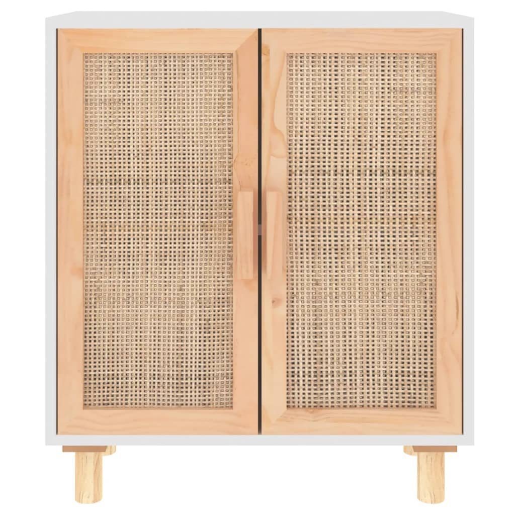 vidaXL Sideboard Sideboard Weiß 60x30x70 cm Massivholz Kiefer und Natur-Rattan (1 St)