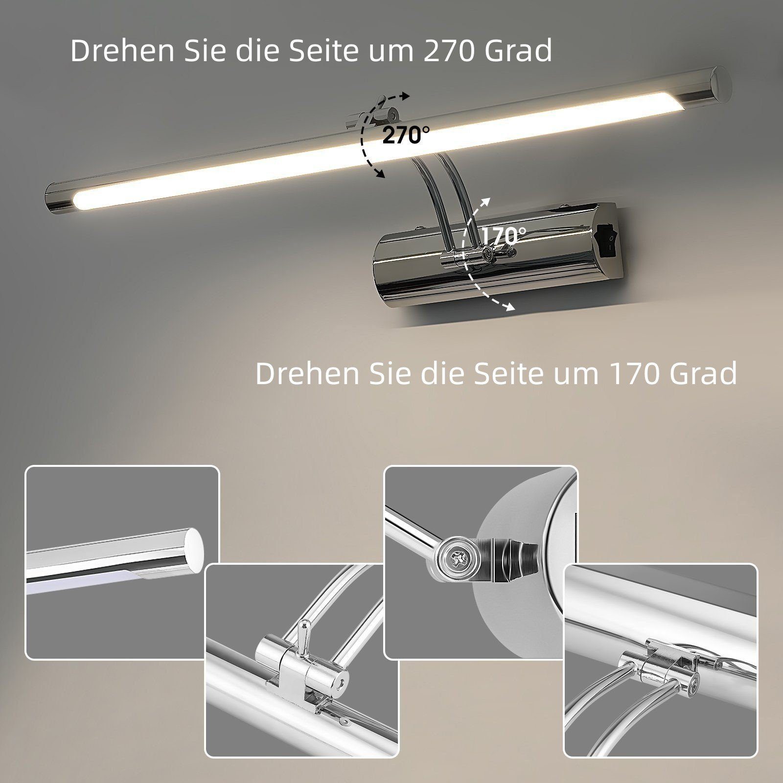 iscooter Spiegelleuchte LED Spiegelleuchte, Badezimmer Lampe Edelstahl Spiegellampe, LED fest integriert, Warmweiß, Kaltweißes, LED Spiegelleuchte, Spiegelleuchte, LED Badleuchte, Badlampe, Spiegellampe