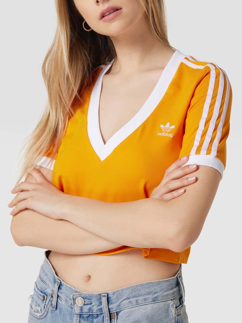 Crop T-Shirt mit V-Ausschnitt in orange