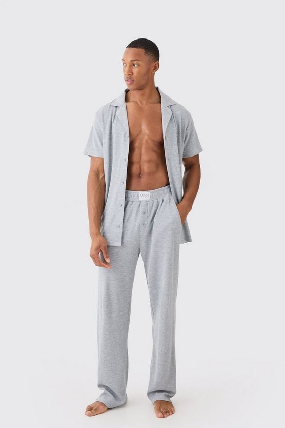 Loungewear-Hemd in Waffeloptik & lockere Hose