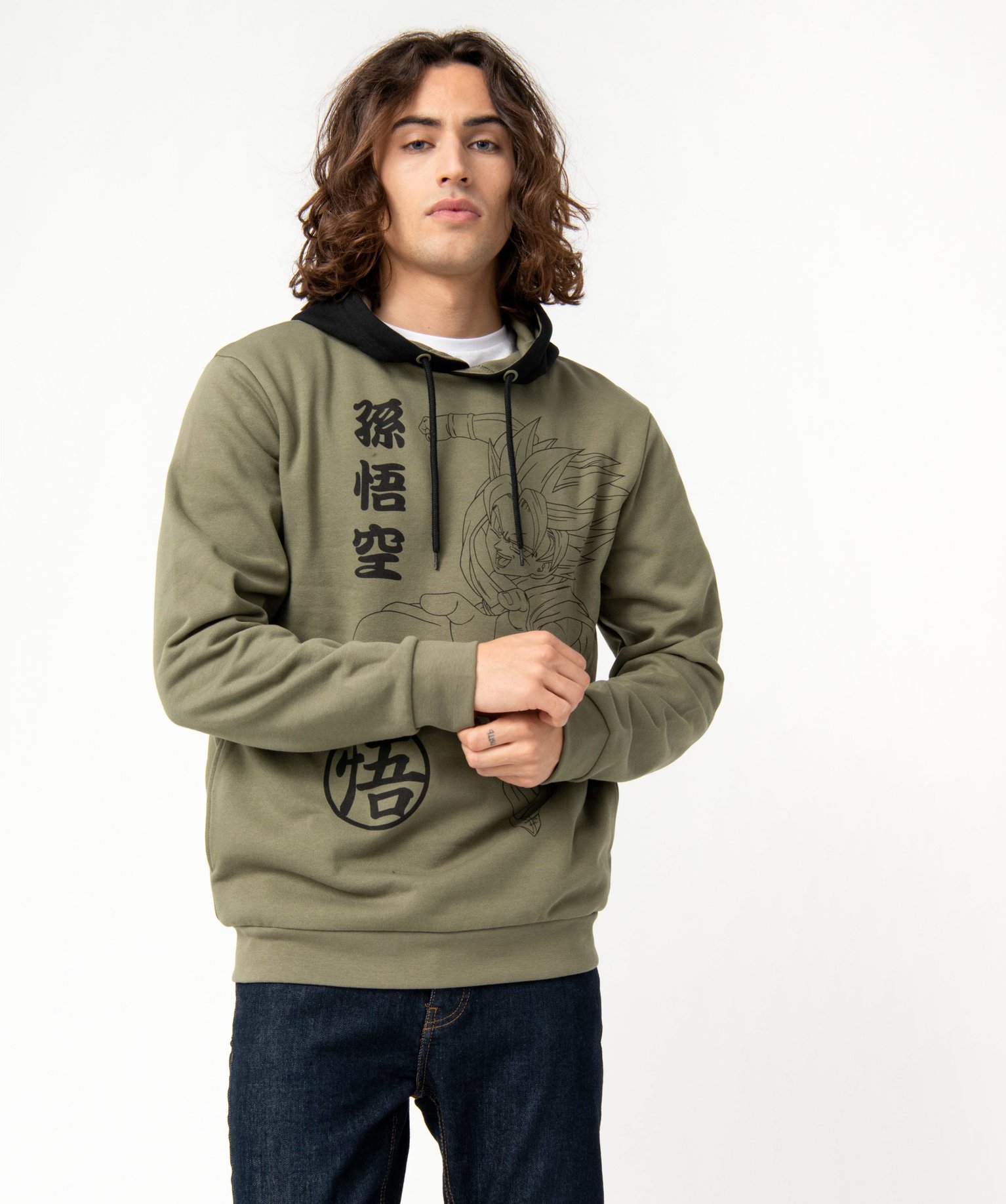 Sweat homme à capuche imprimé Son Goku - Dragon Ball Z kaki | GEMO