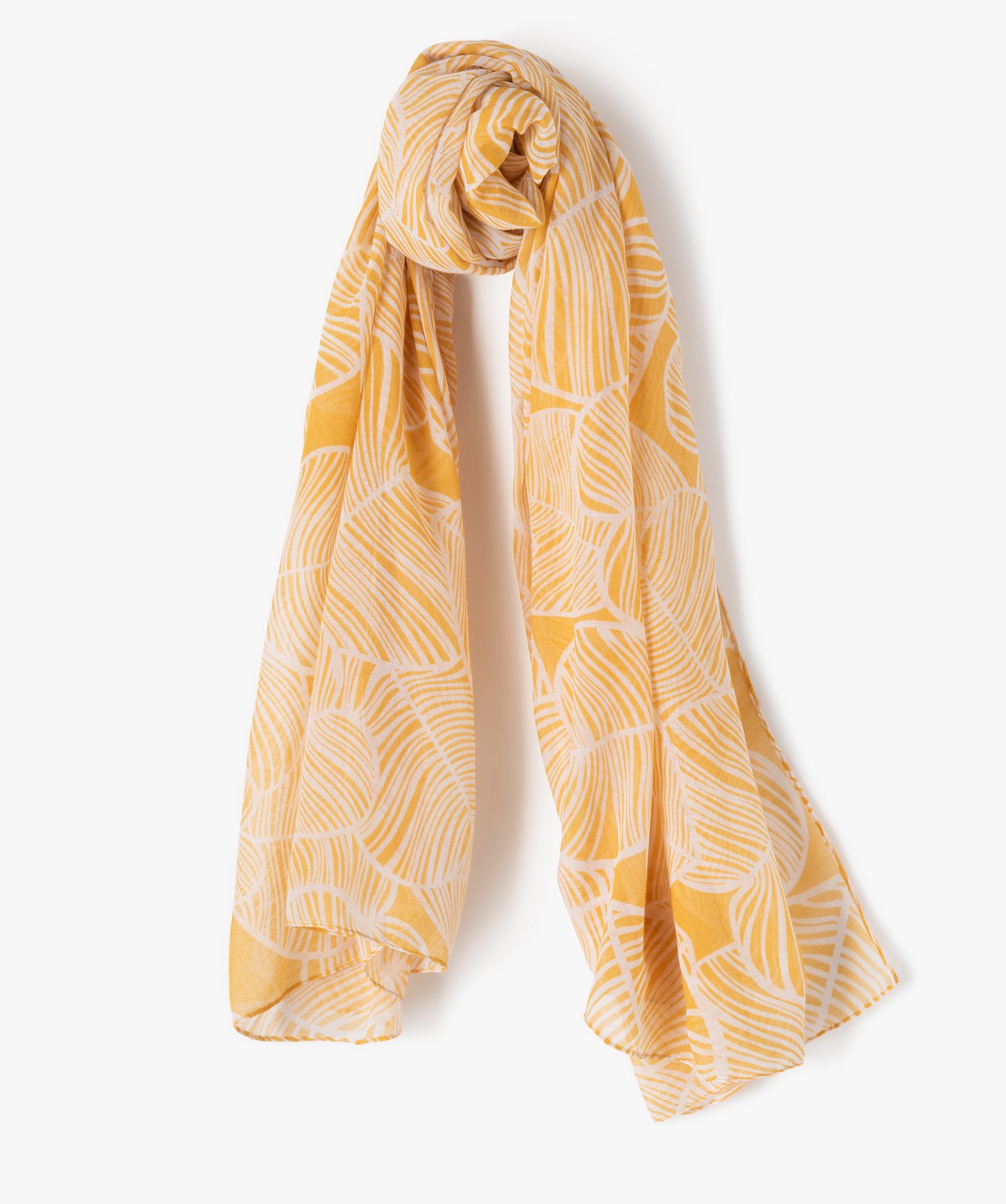 Foulard femme en voile imprimé graphique jaune | GEMO