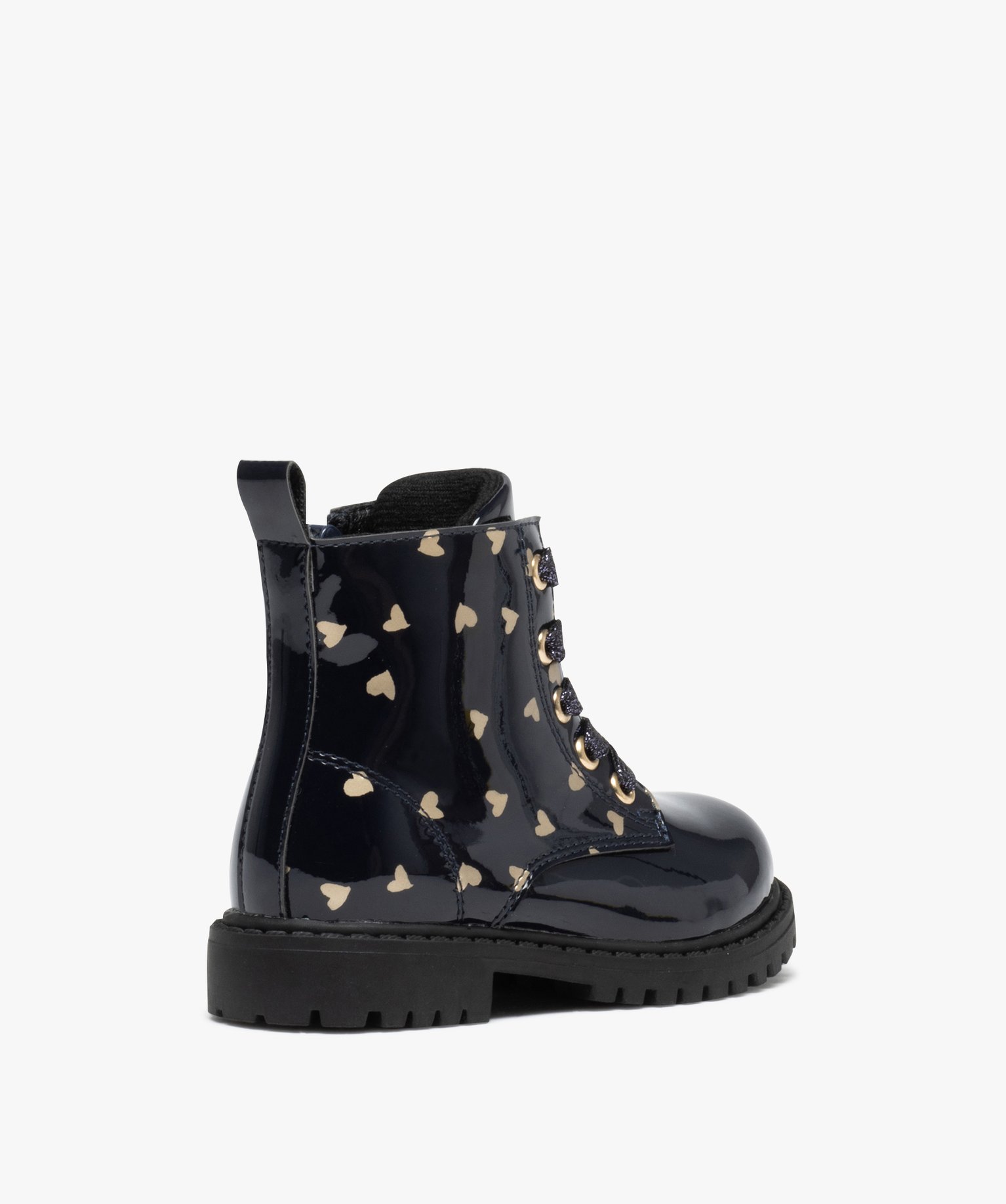 Bottines bébé fille mid-cut vernies à motif et à zip marine | GEMO