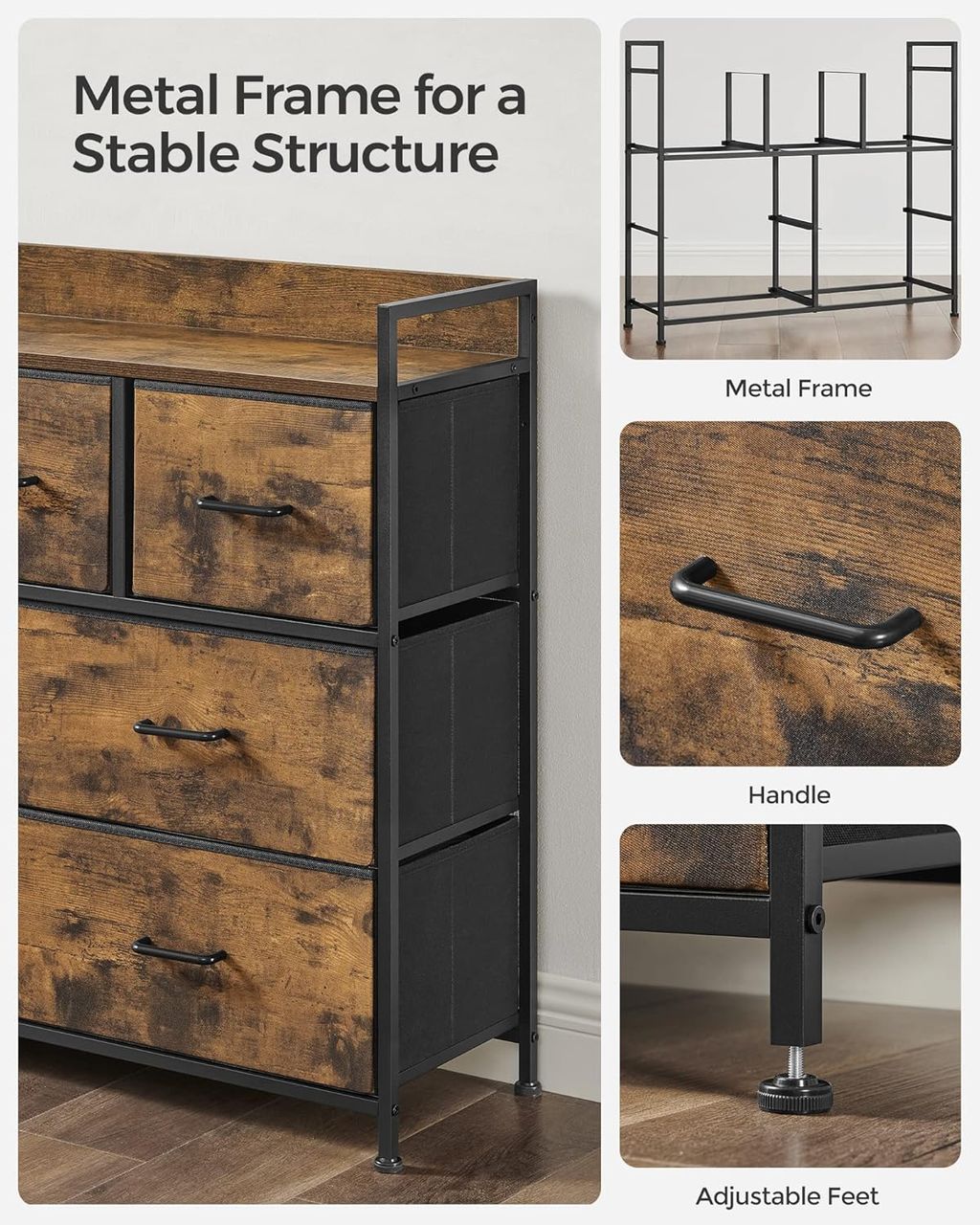 Vasagle Industrie-Design Kommode mit 7 Stoffschubladen