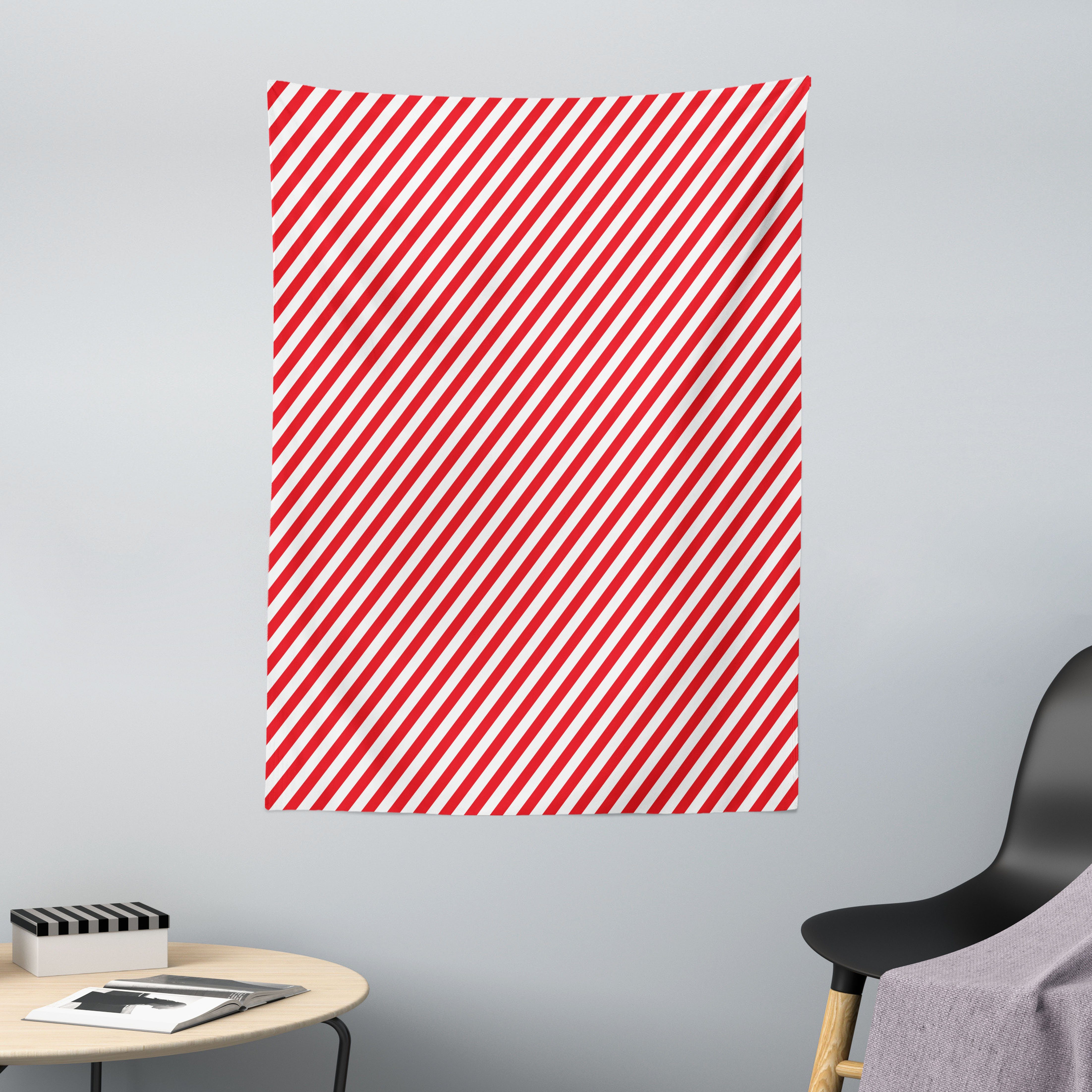 Wandteppich aus Weiches Mikrofaser Stoff Für das Wohn und Schlafzimmer, Abakuhaus, rechteckig, Zuckerstange Diagonal Red Lines