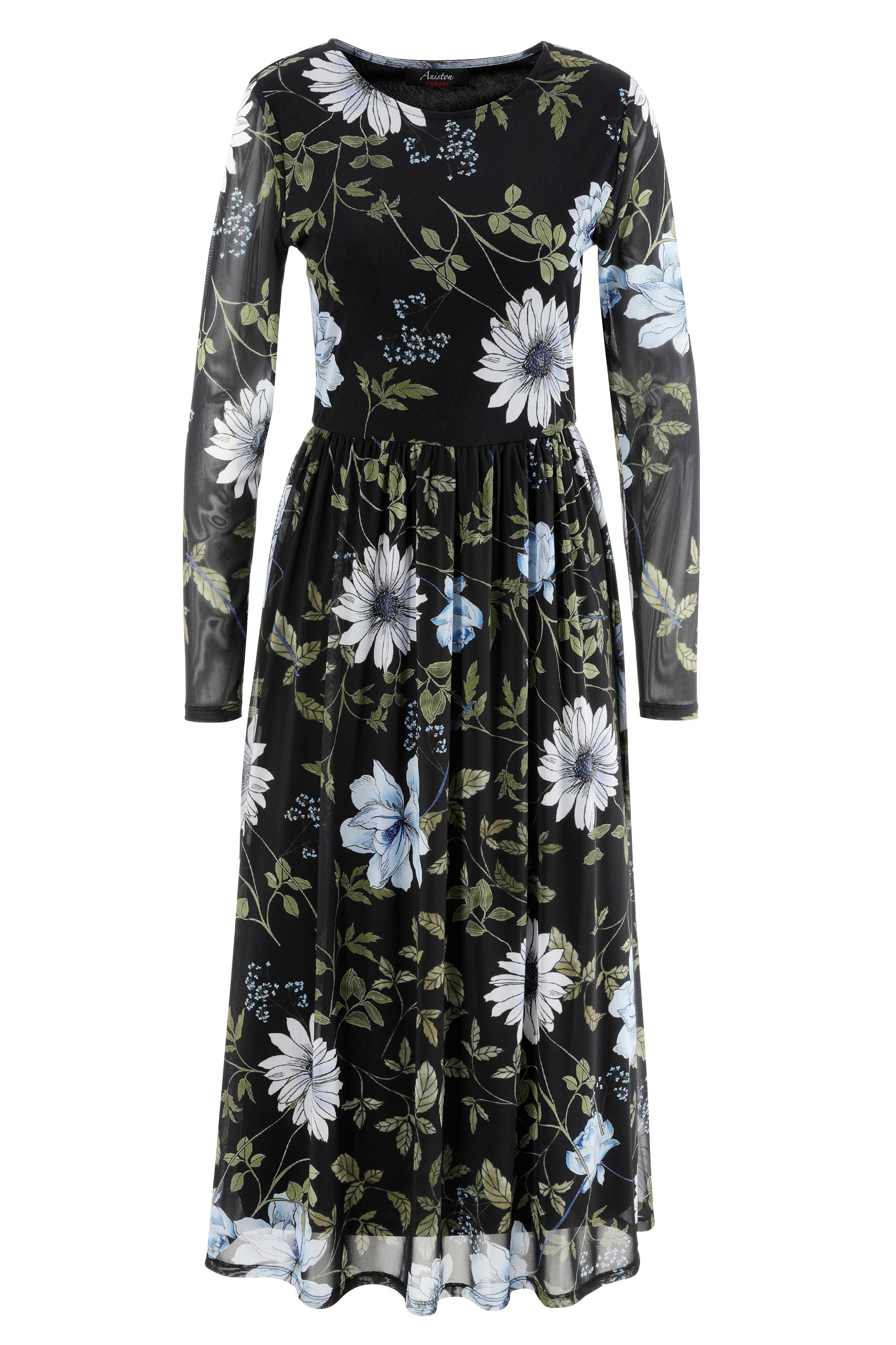 Aniston CASUAL Midikleid mit großflächigem Blüten- und Blätterdruck