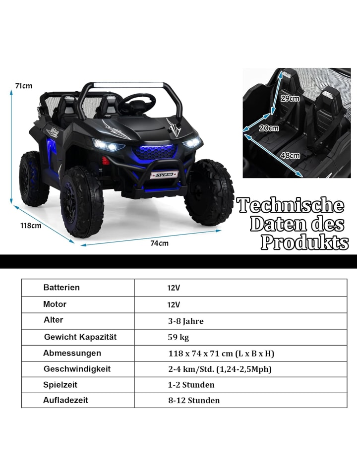 COSTWAY 2 Sitzer Elektroauto in Schwarz günstig kaufen onesize