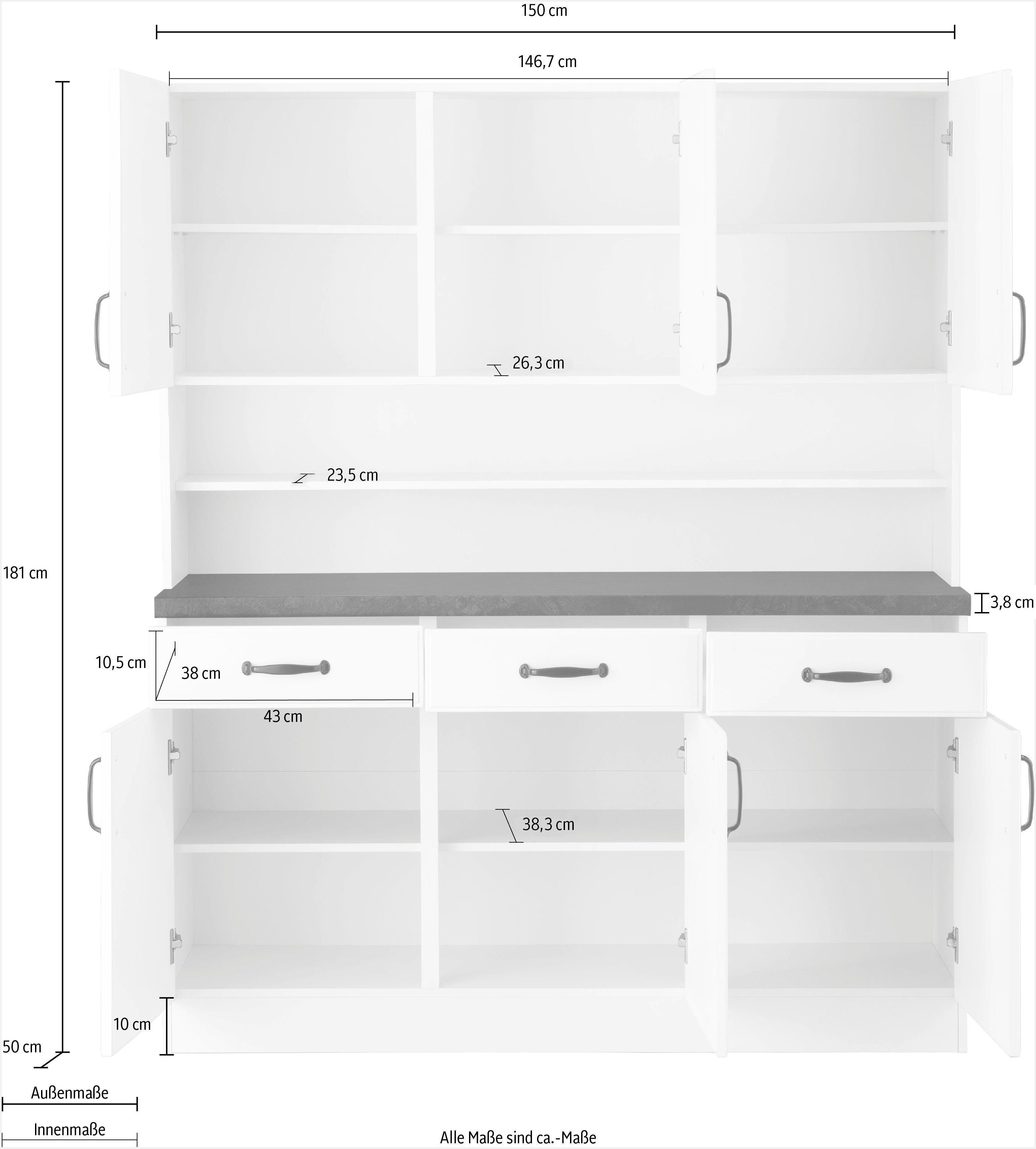 wiho Küchen Küchenbuffet Erla 150 cm breit mit Kassettenfront