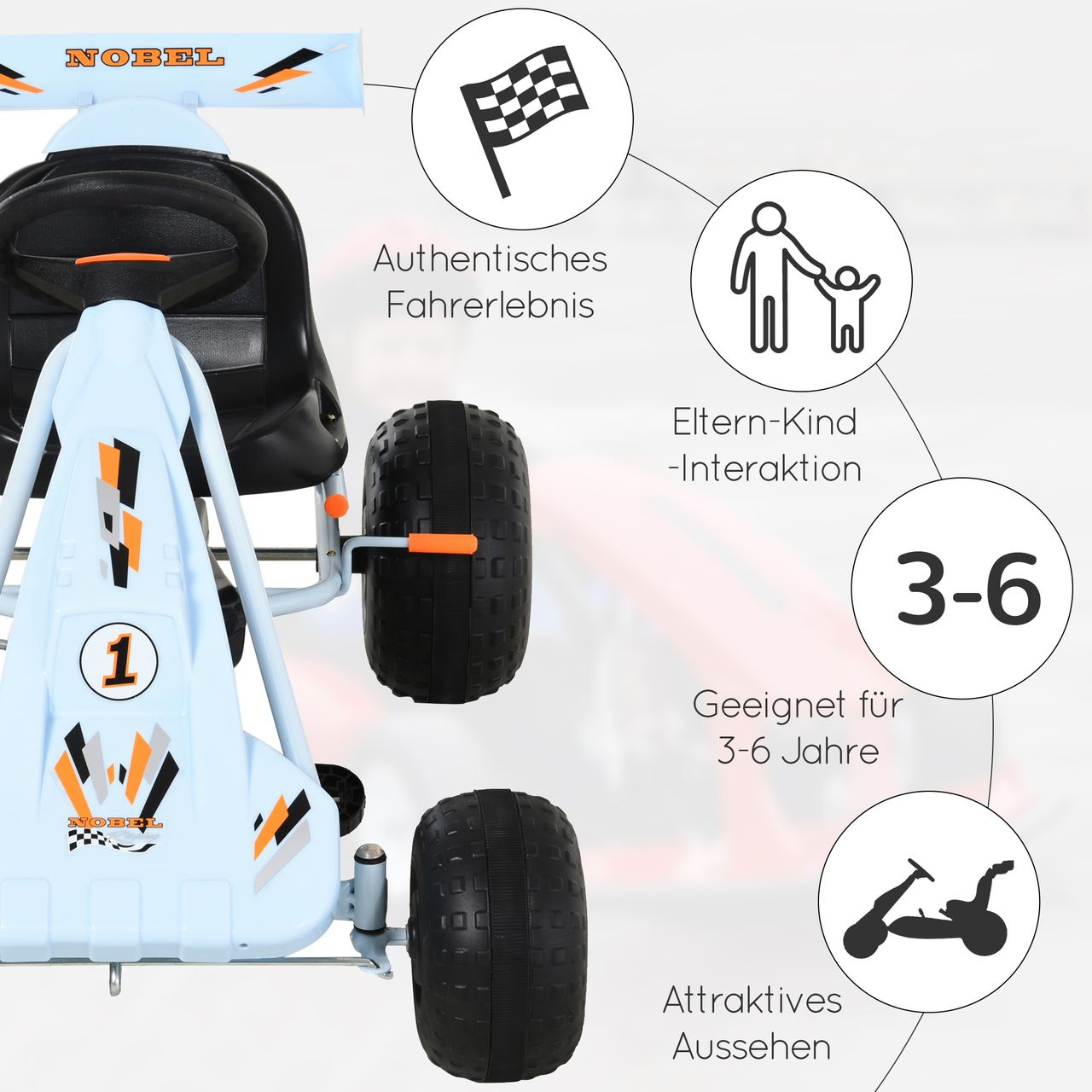 HOMCOM Go Kart Kinderfahrzeug Tretauto mit Pedal ab 3 Jahre Stahl Hellblau
