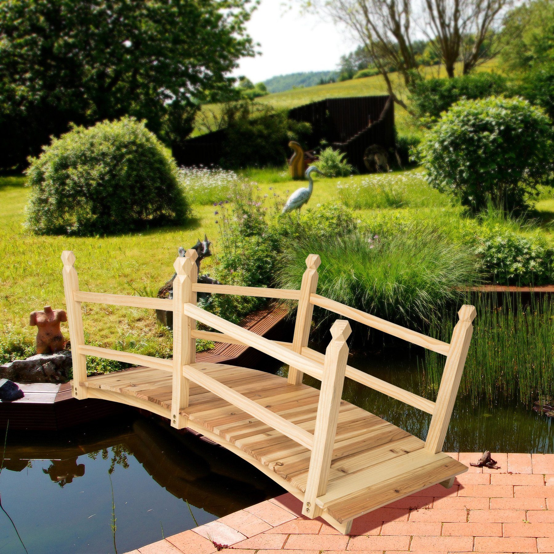 tectake Zierbrücke Gartenbrücke aus Holz 137cm lang
