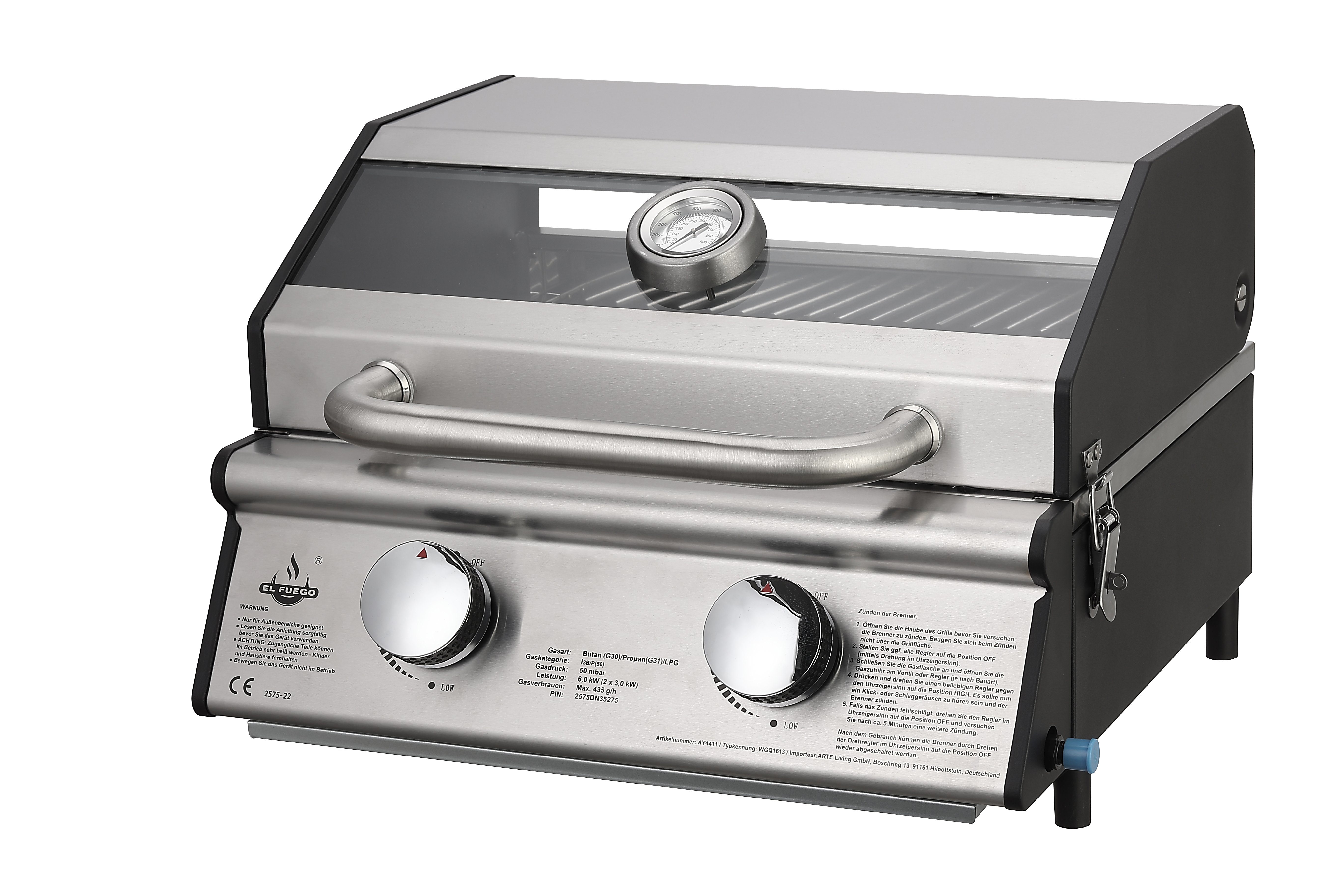 El Fuego Camping-Gasgrill AY4411, AY4411 Edelstahl-Gasgrill 