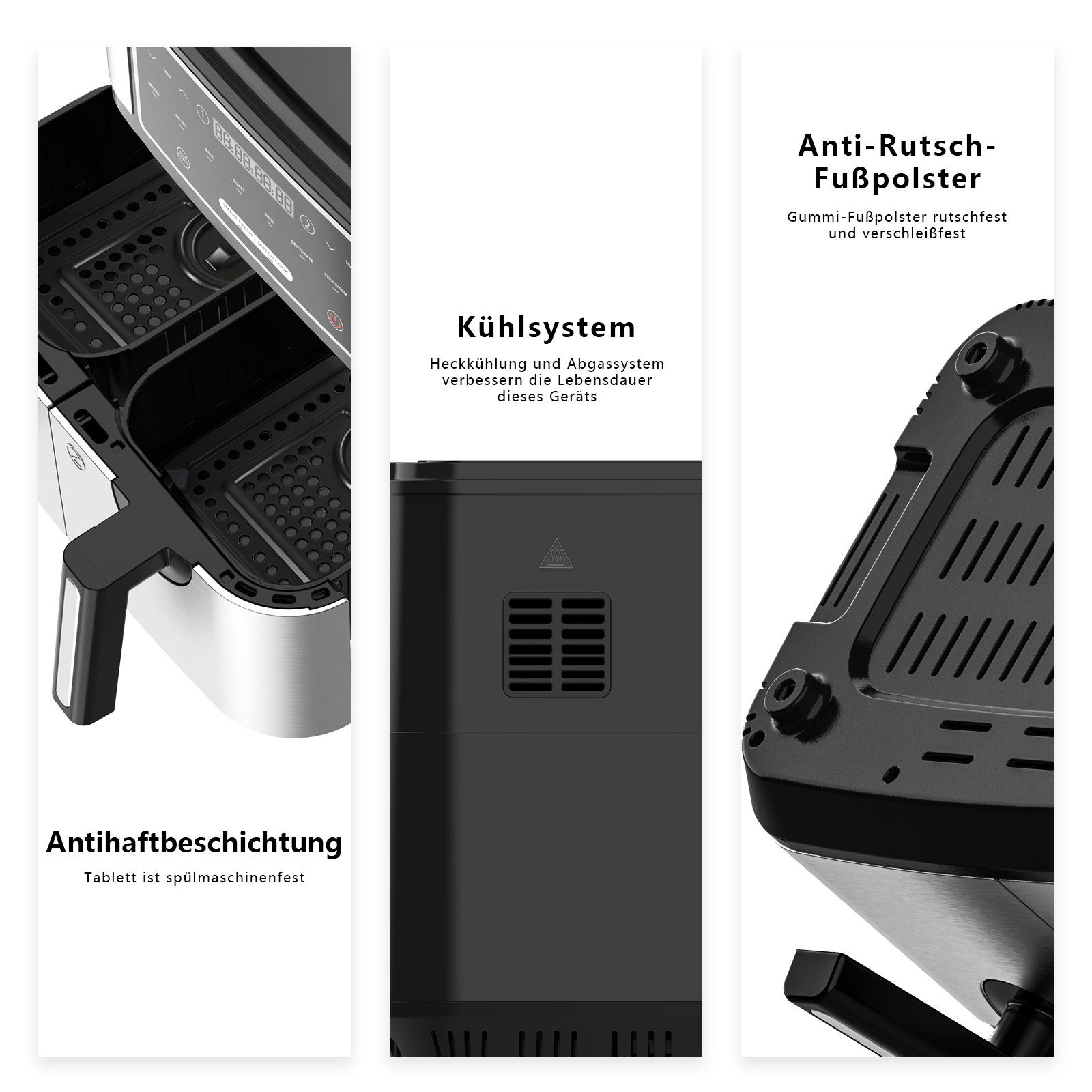iceagle Heißluftfritteuse Heißluftfritteuse mit Doppelkammer, 9L Airfryer 2 Körben, 8 Programme, 2600,00 W, 4.5L+4.5L, Ohne Öl Fritteuse Heizluft LED-Touchscreen Edelstahl