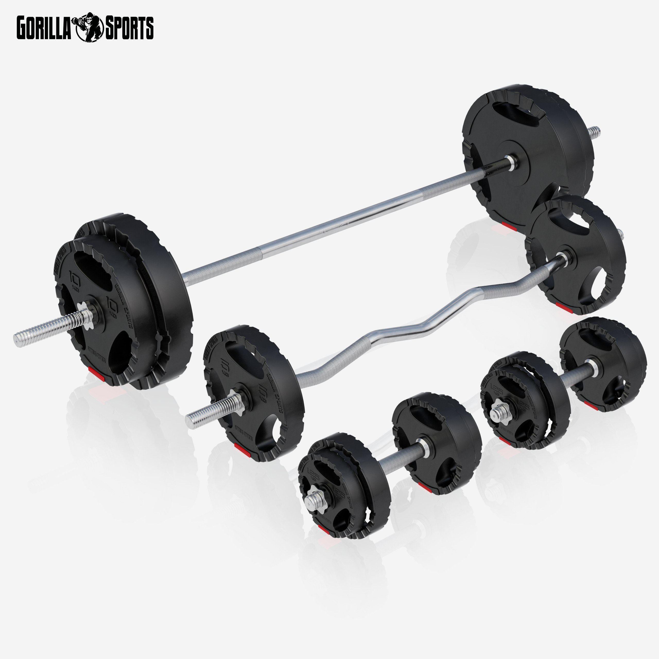 GORILLA SPORTS Kraftstation Hantelbank - Hantelset 100 kg, Ablage, Verstellbar - Trainingsbank