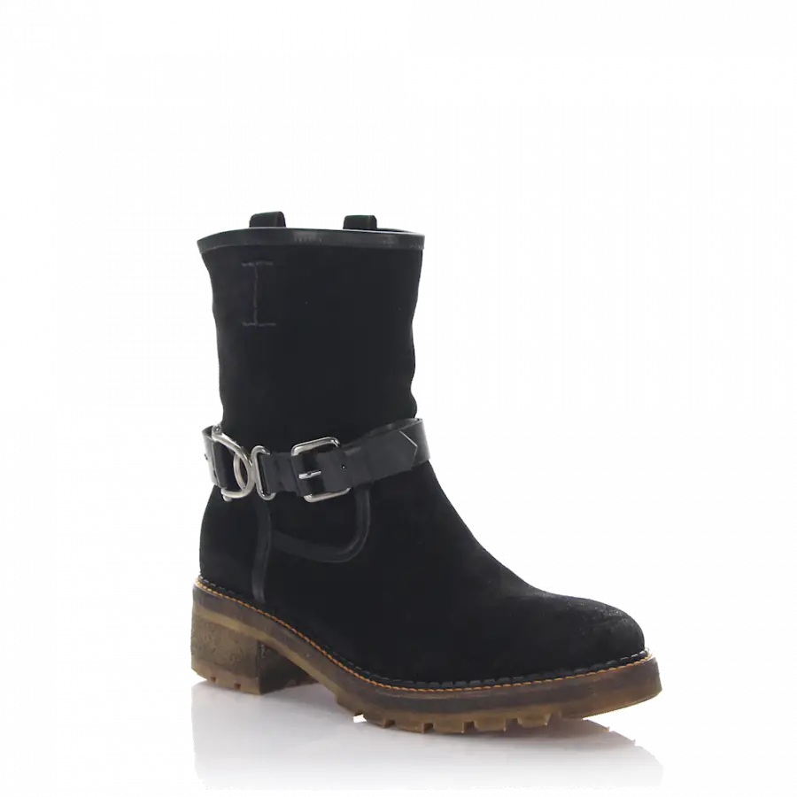 Rossano Bisconti - Stiefeletten Veloursleder Zierschnalle schwarz - schwarz