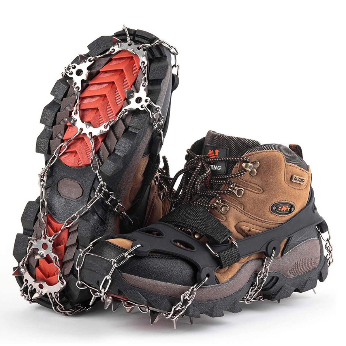 JedBesetzt Steigeisen Steigeisen für Bergschuhe mit 19 Edelstahl Spikes - Anti-Rutsch