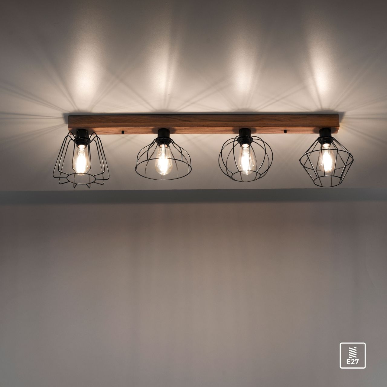 JUST LIGHT LeuchtenDirekt Deckenleuchte KASKA, Holzdekor, 4xE27 max. 40 W, Innenleuchte, IP20