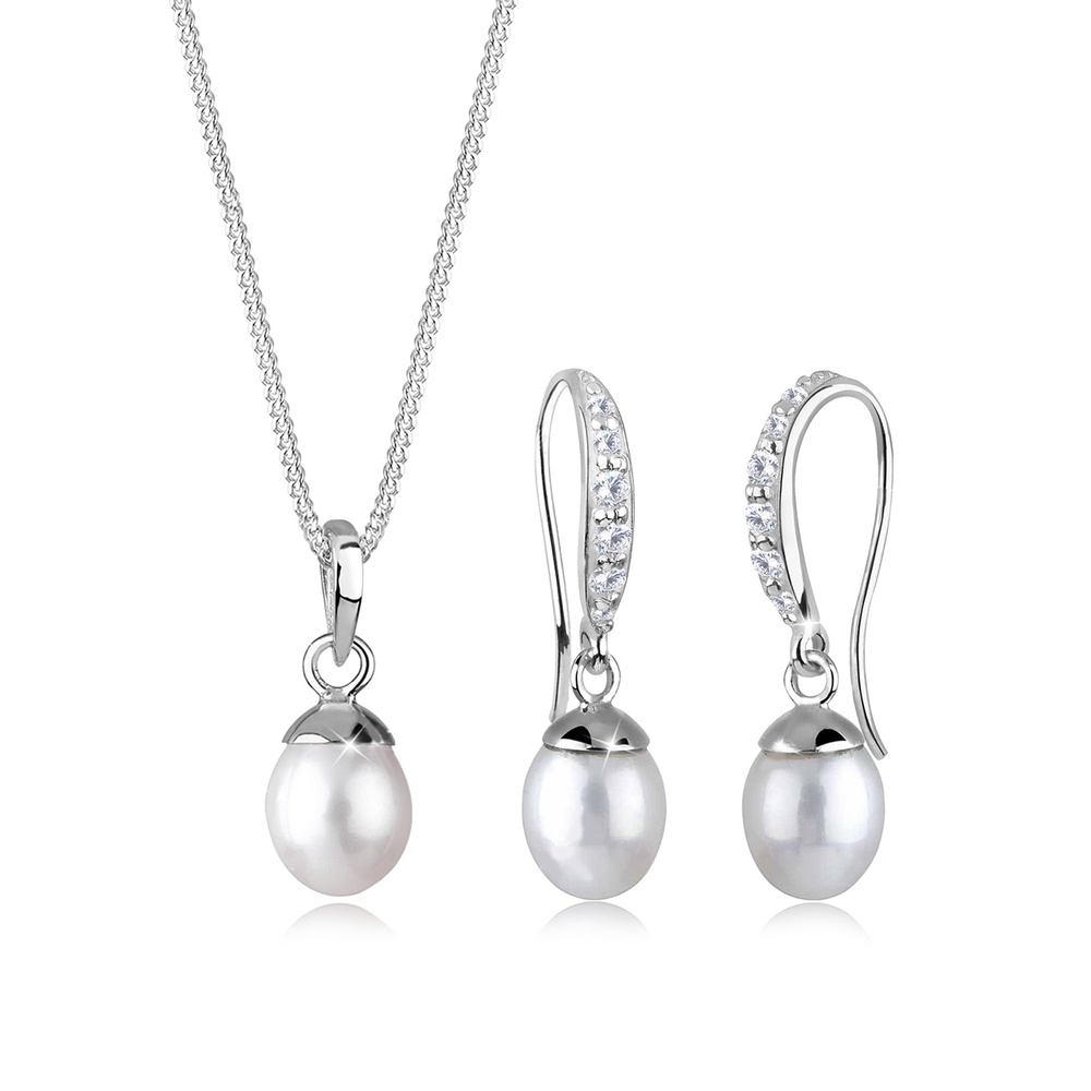 Elli Elli Ensemble de Bijoux Perle Zirkonia 925 Sterling Silber Bijoux