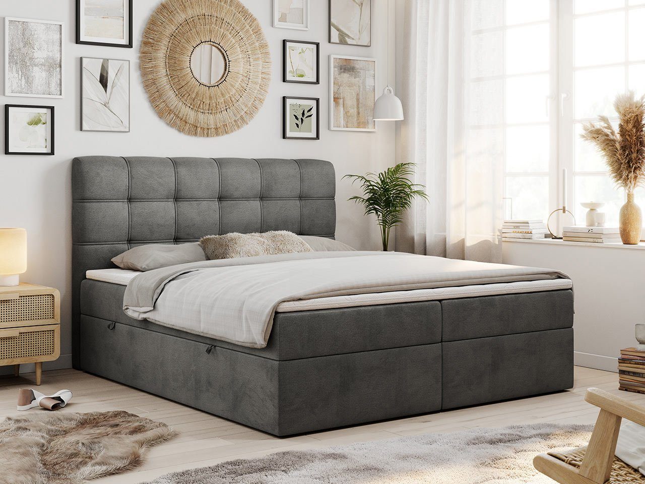 MKS MÖBEL Boxspringbett FAST, 160x200 cm, zwei Bettkasten, Velvet Stoff, Matratze und Topper